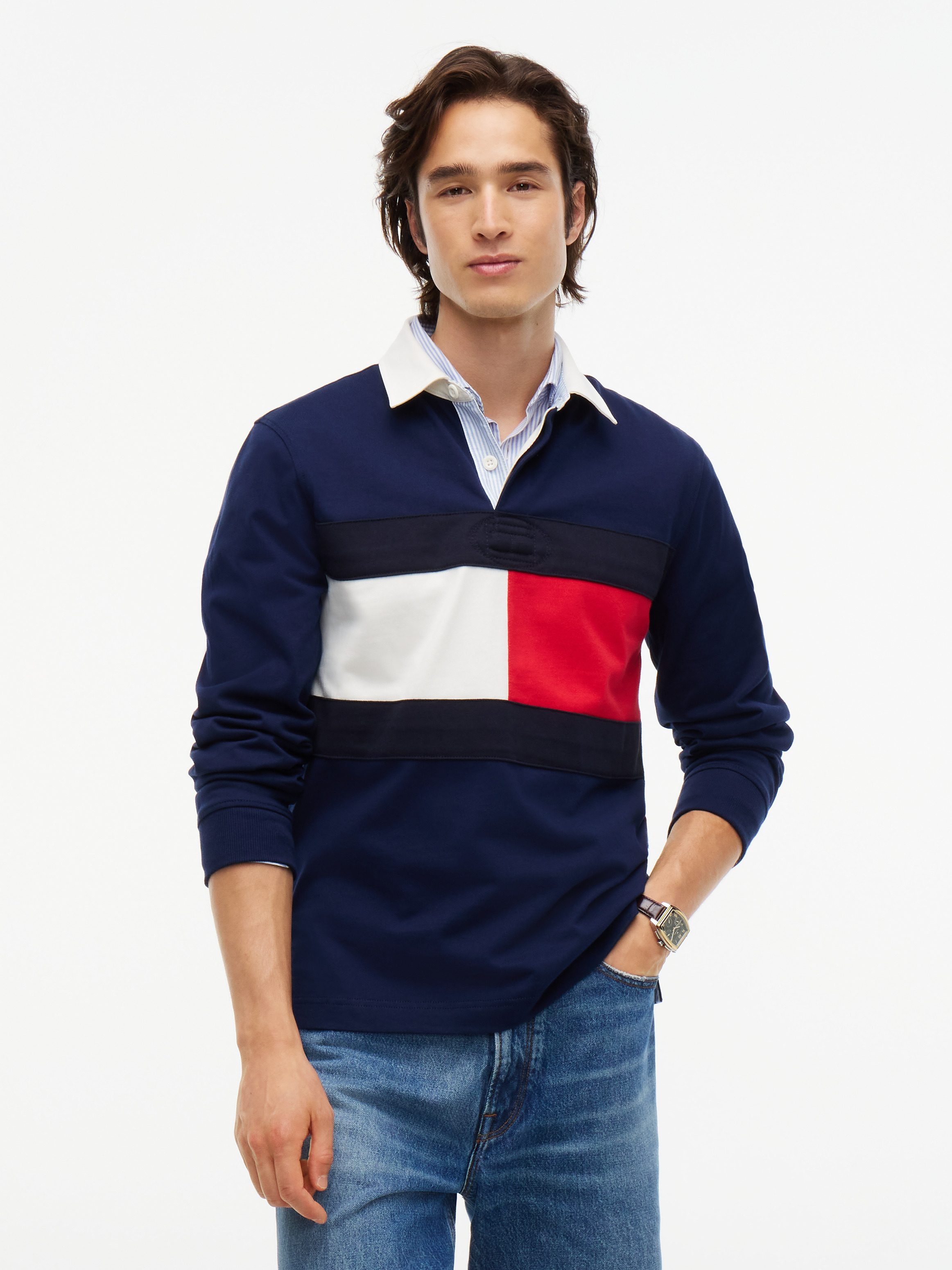 Colour-Blocked Flag Rugby Sweatshirt