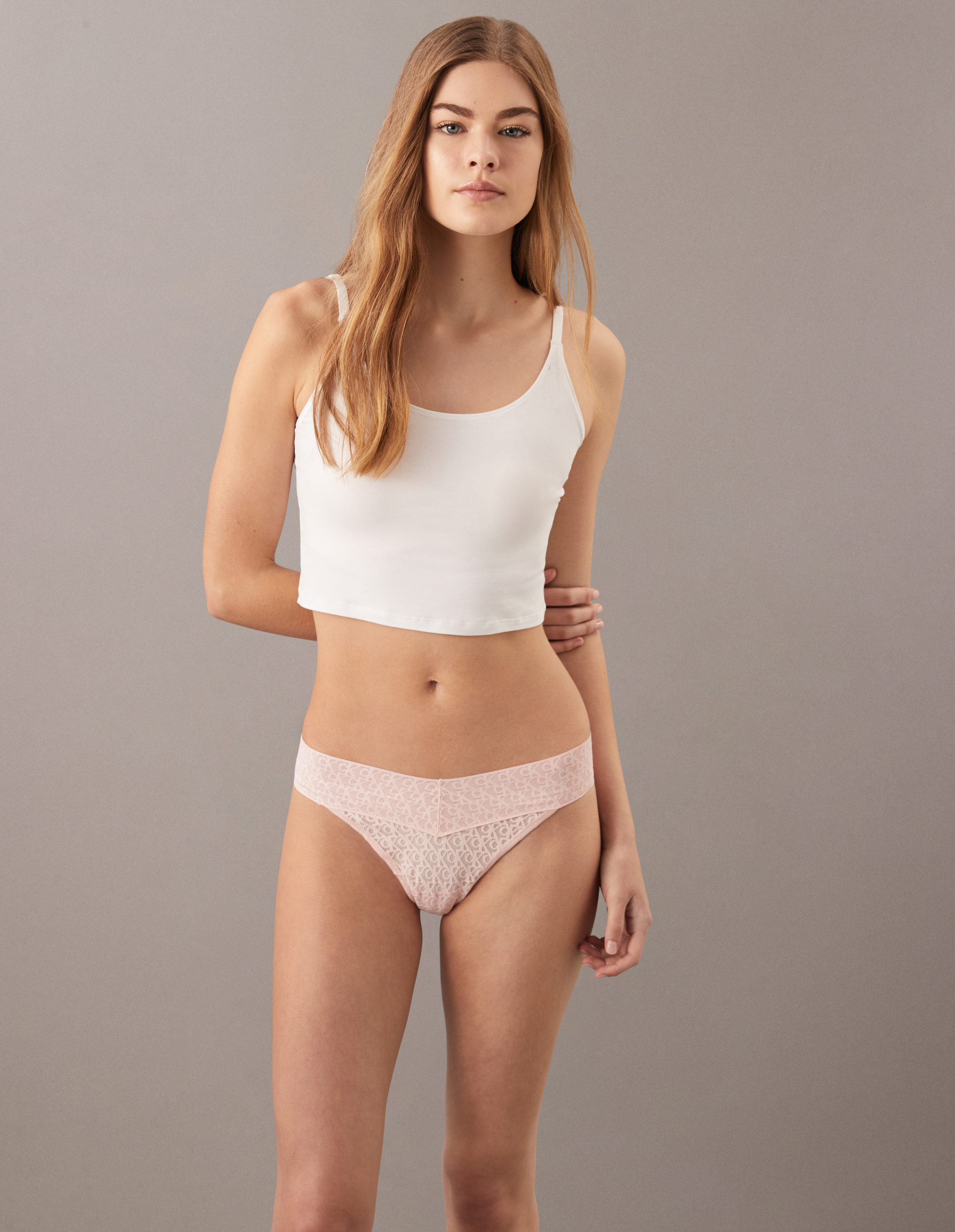 CK Logo Lace Trim Low Rise Thong