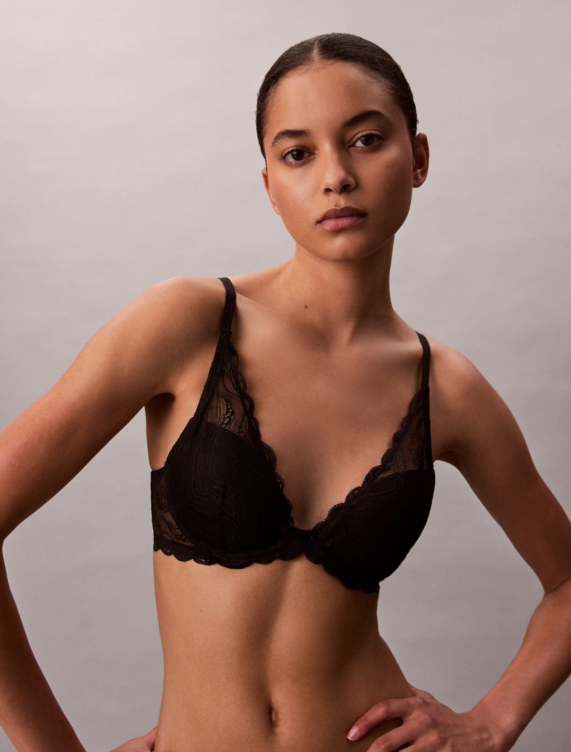 CK Black Floral Lace Plunge Bra | Calvin Klein