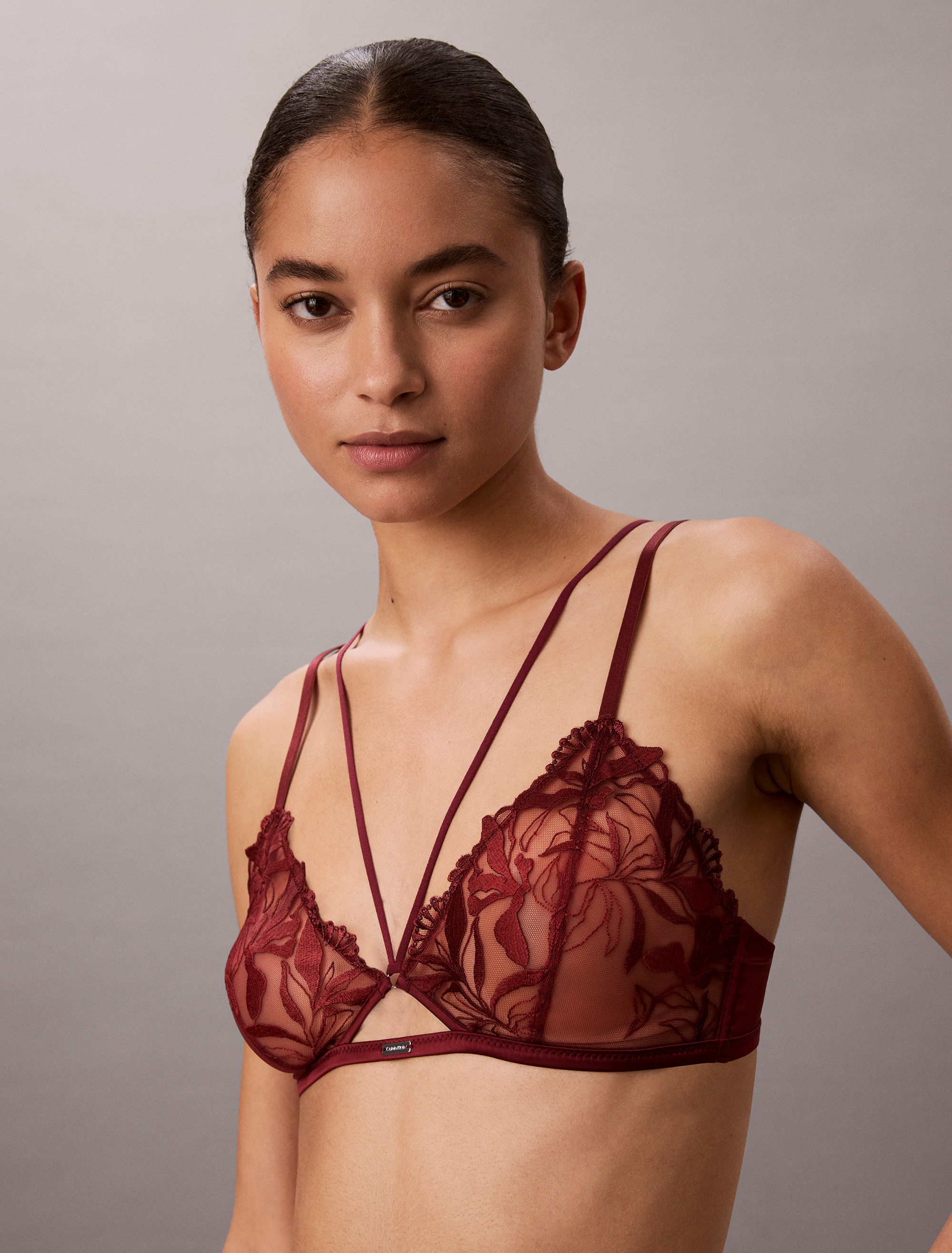 CK Black Floral Lace Unlined Triangle Bra