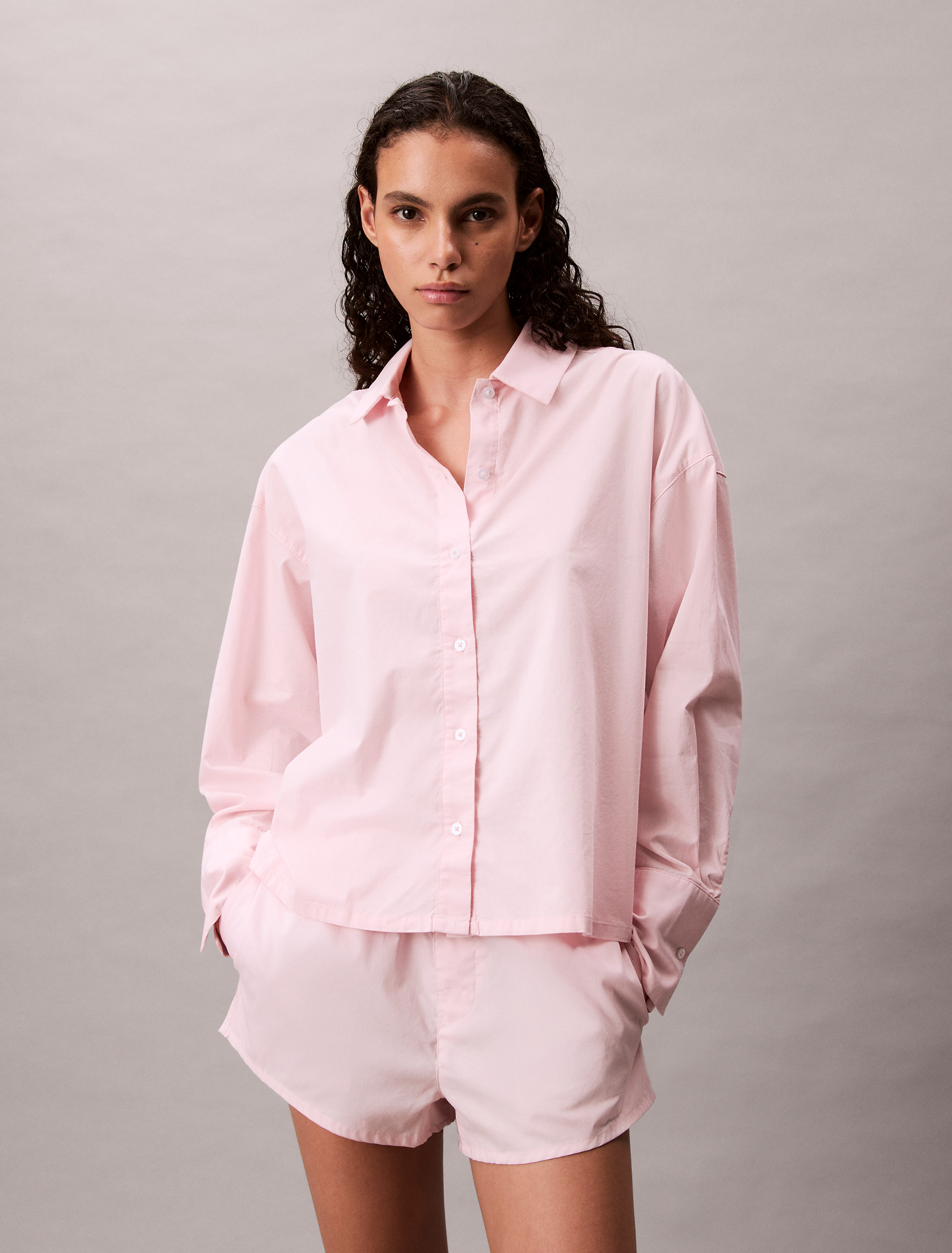 Cotton Poplin Relaxed Sleep Button-Down Shirt