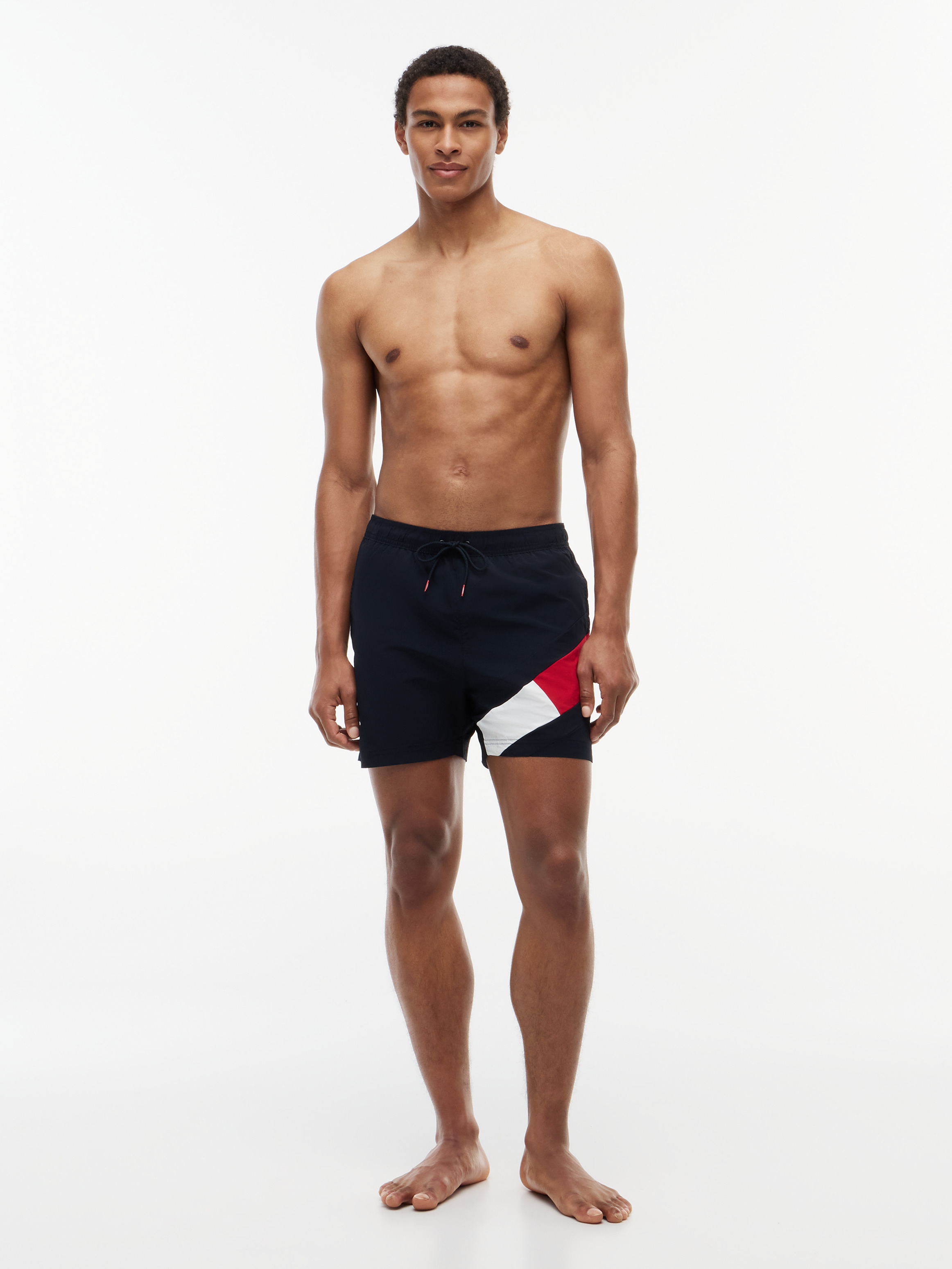 Flag Drawstring Mid Length Slim Fit Swim Shorts