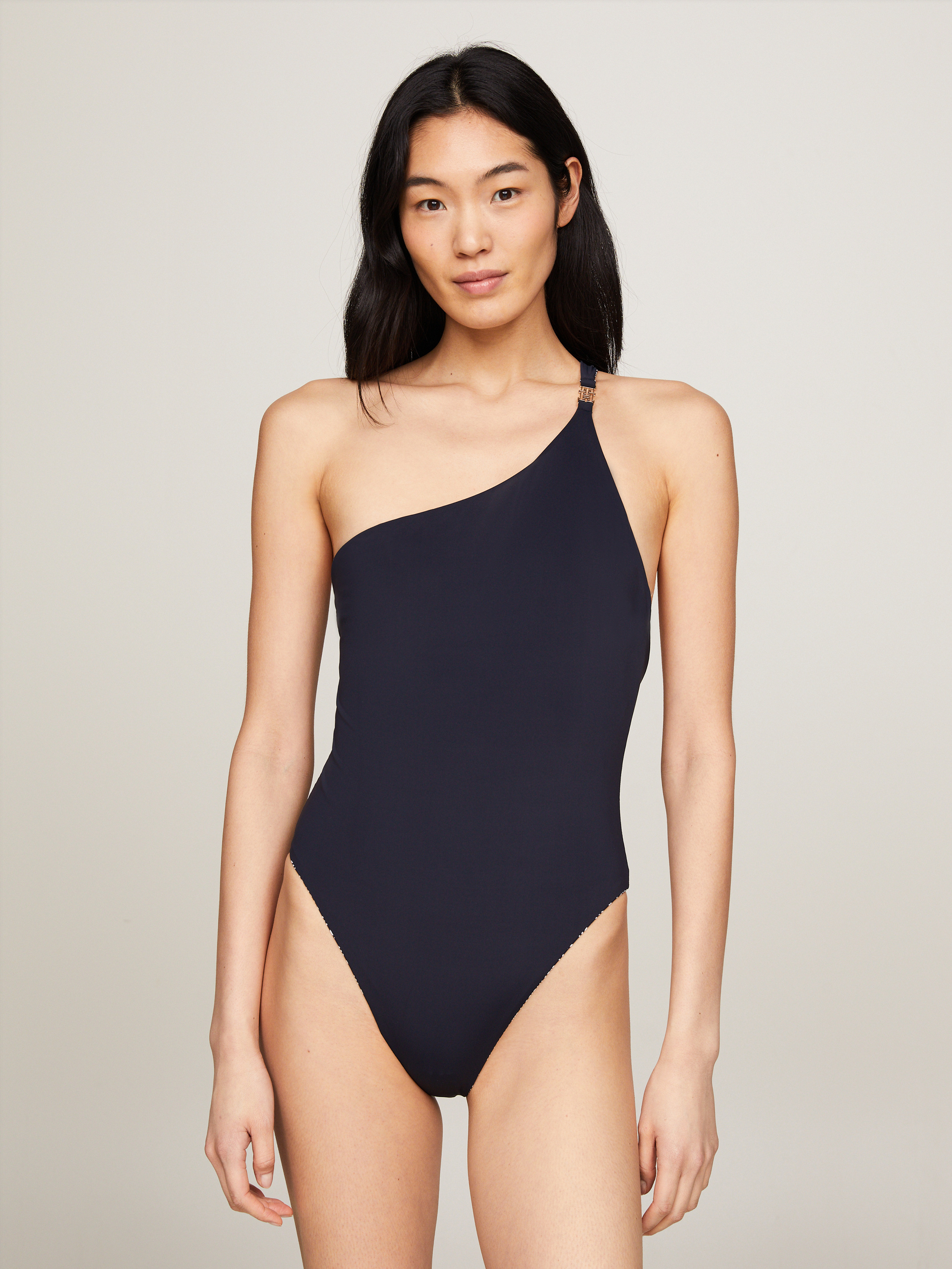 TH Monogram Reversible One-Shoulder One-Piece Swimsuit