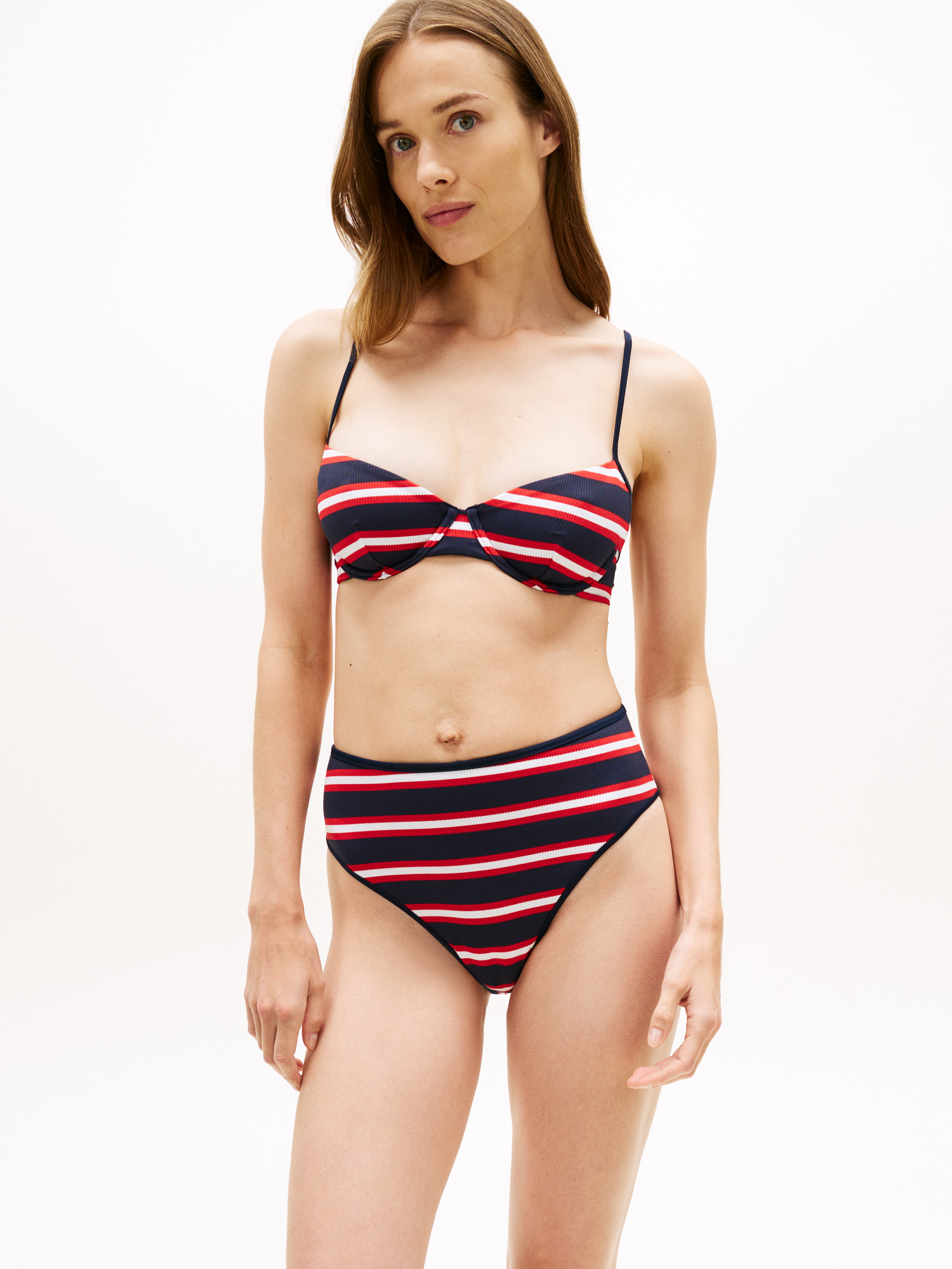 Stripe Ribbed High Rise Cheeky Bikini Bottoms