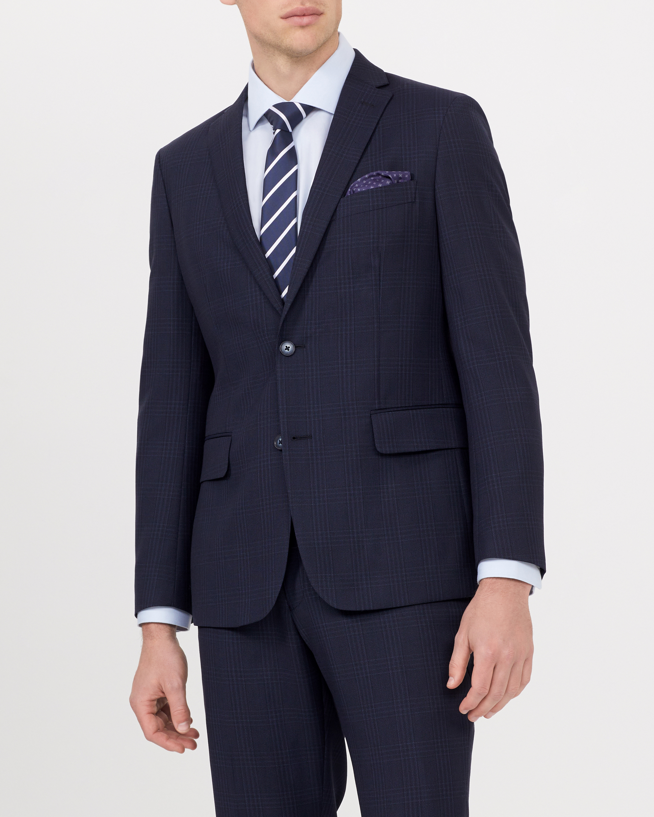 Wool Blend Check Suit Jacket