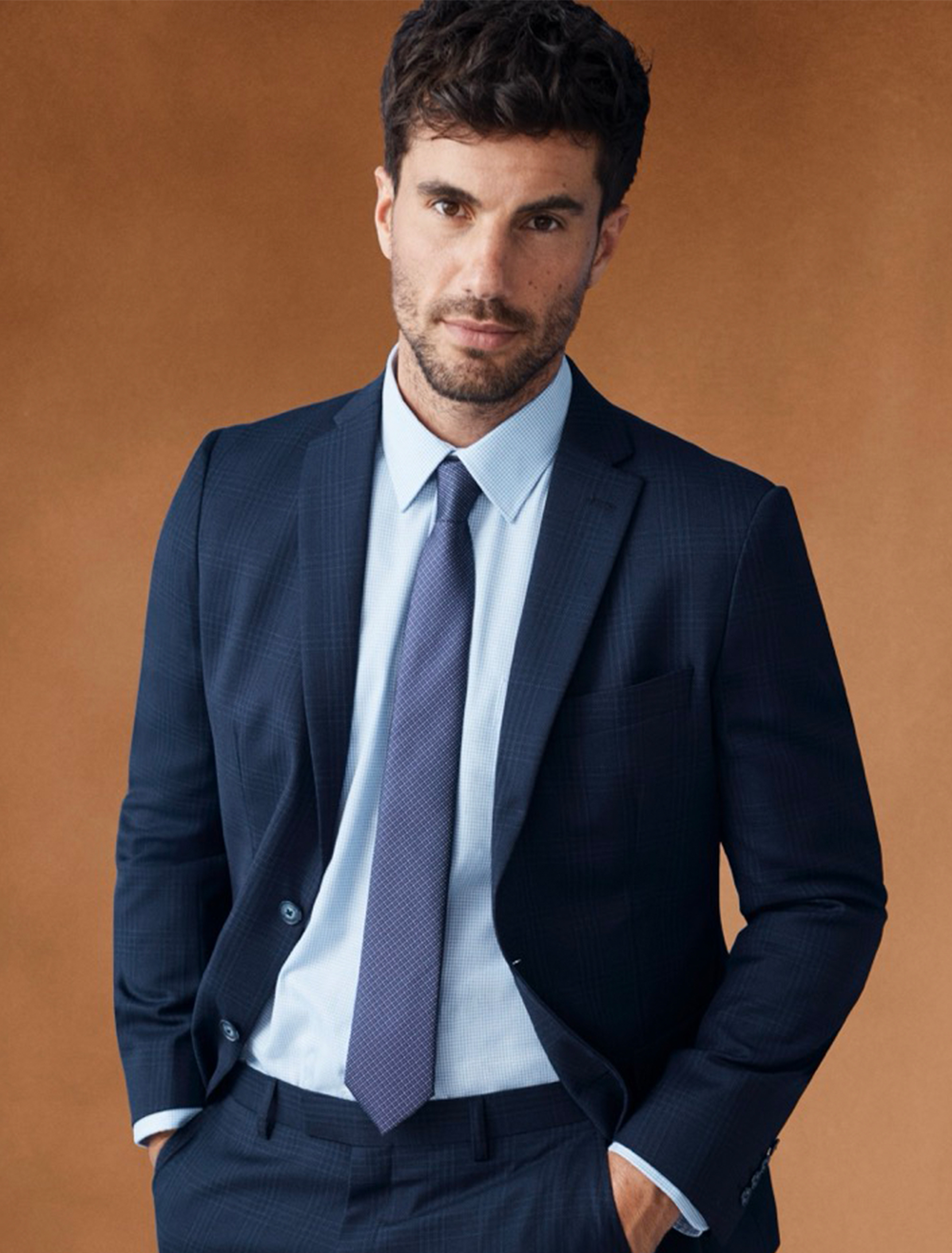 Wool Blend Check Suit Jacket