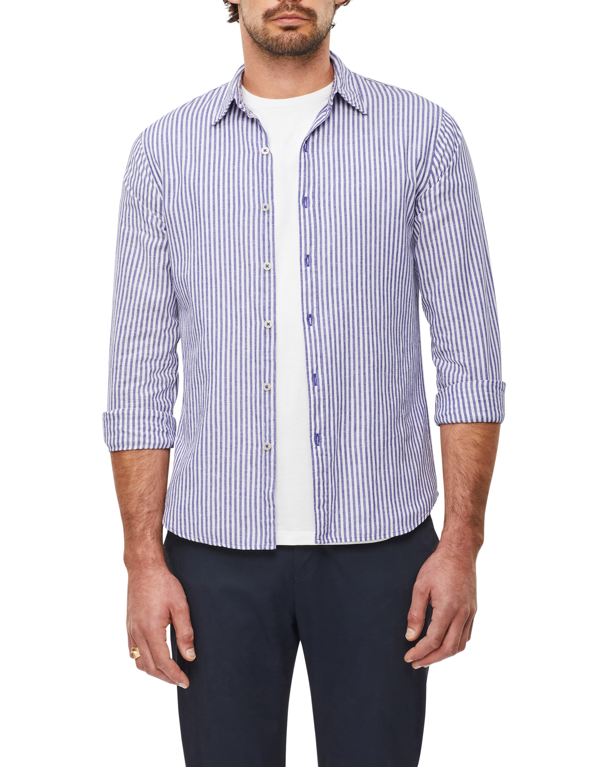 Casual Linen Stripe Shirt I Van Heusen