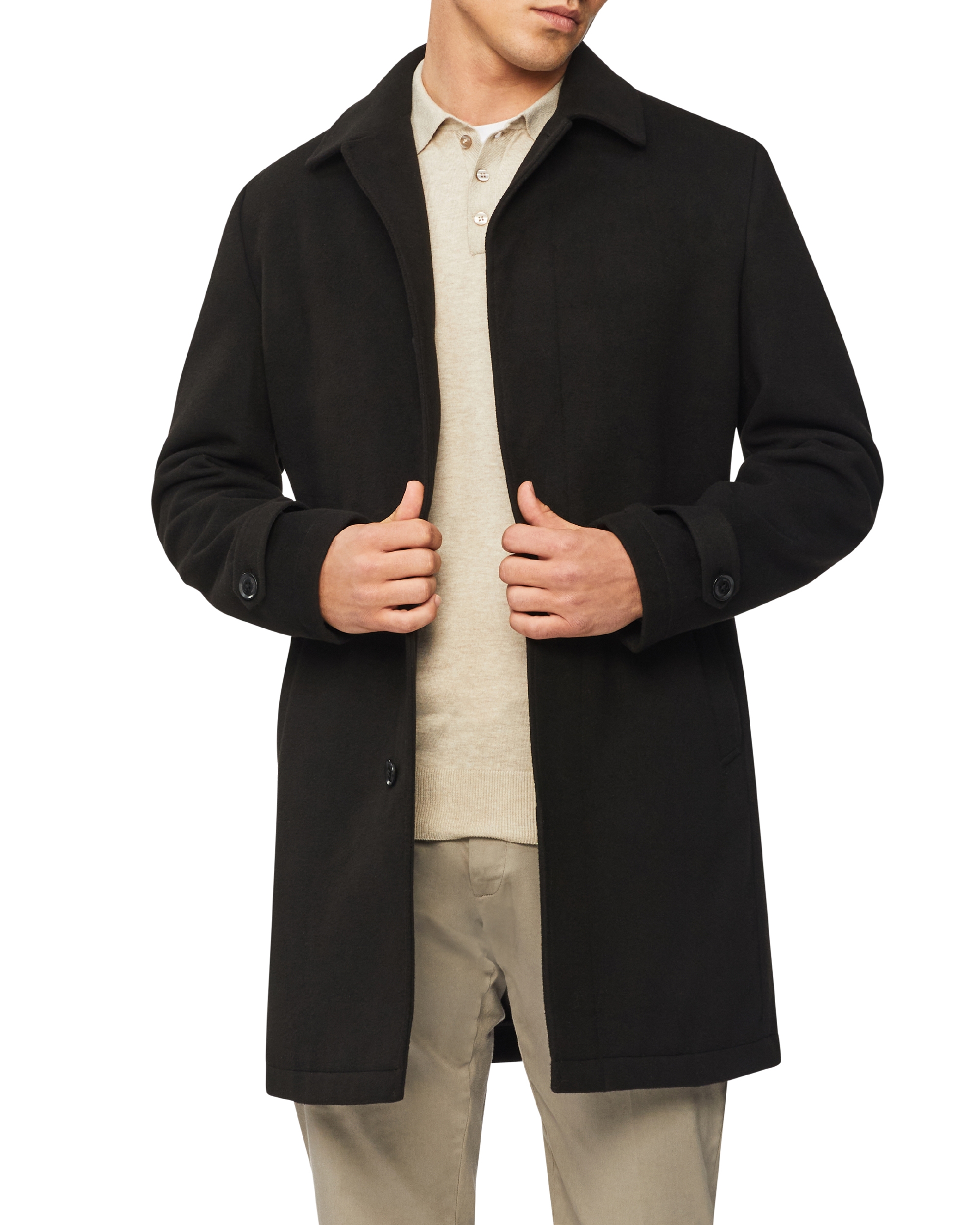 men's long open bottom overcoat