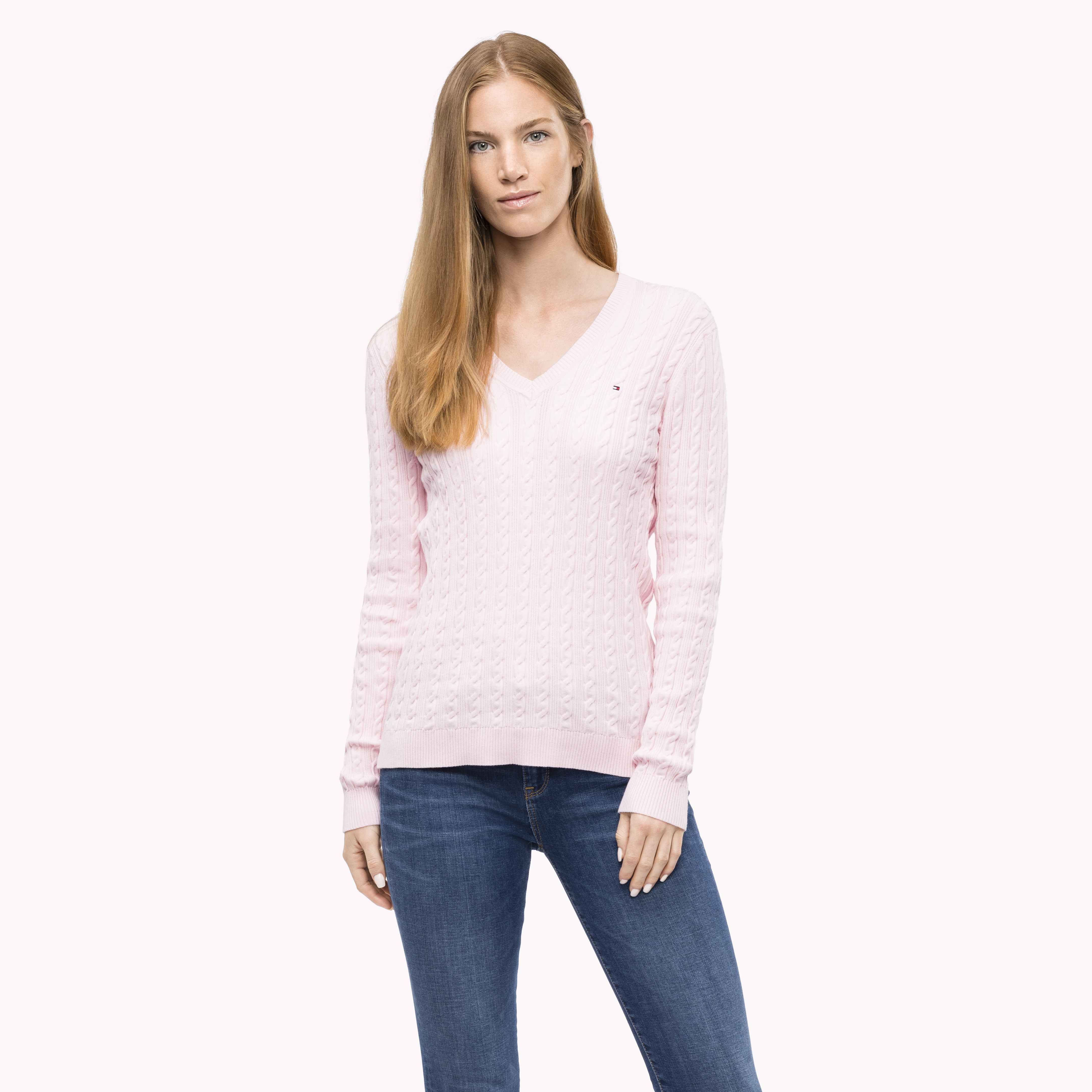 Cable Knit Vneck Sweater Knitwear Tommy Hilfiger