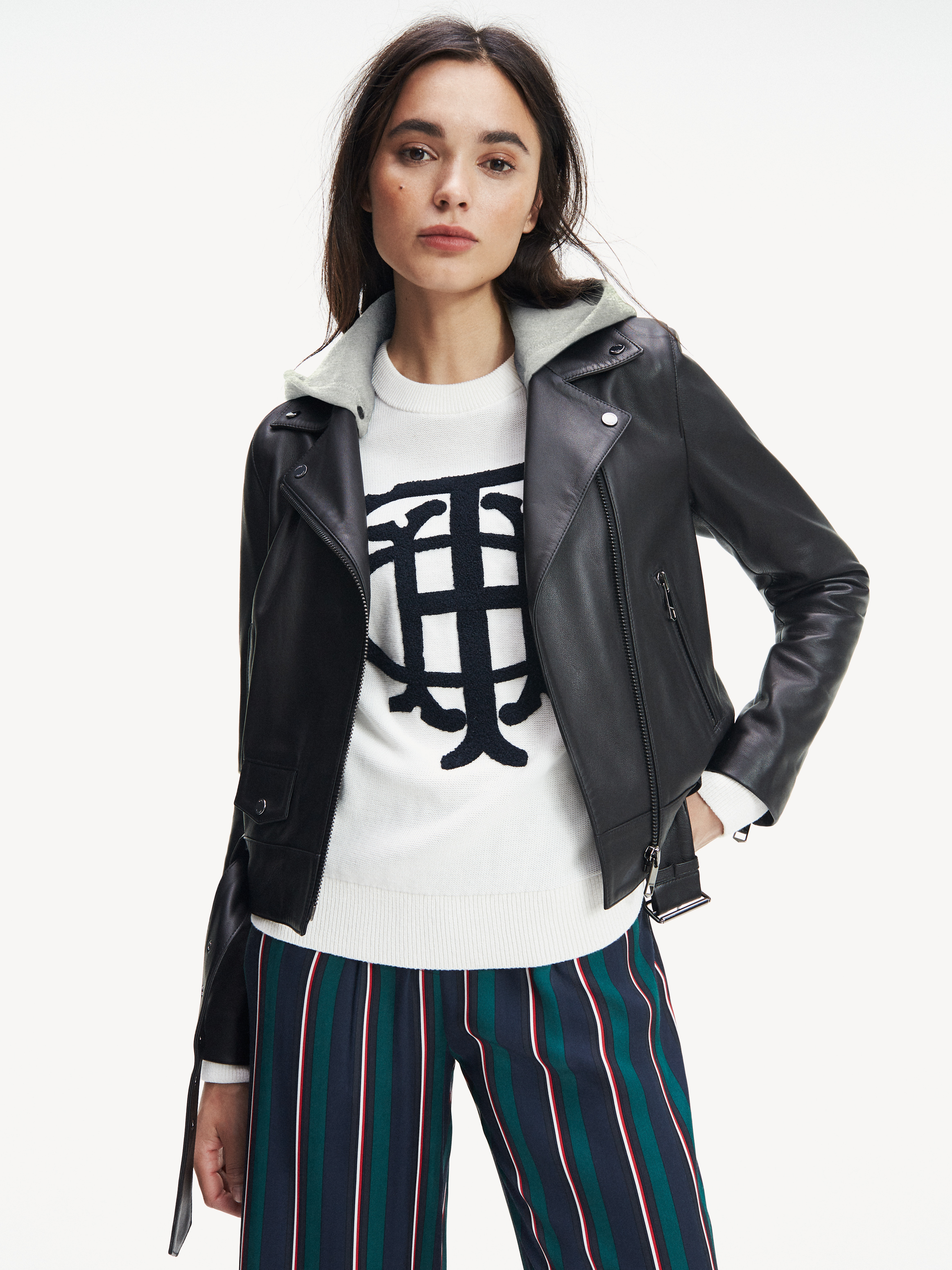 Womens hooded store biker jacket