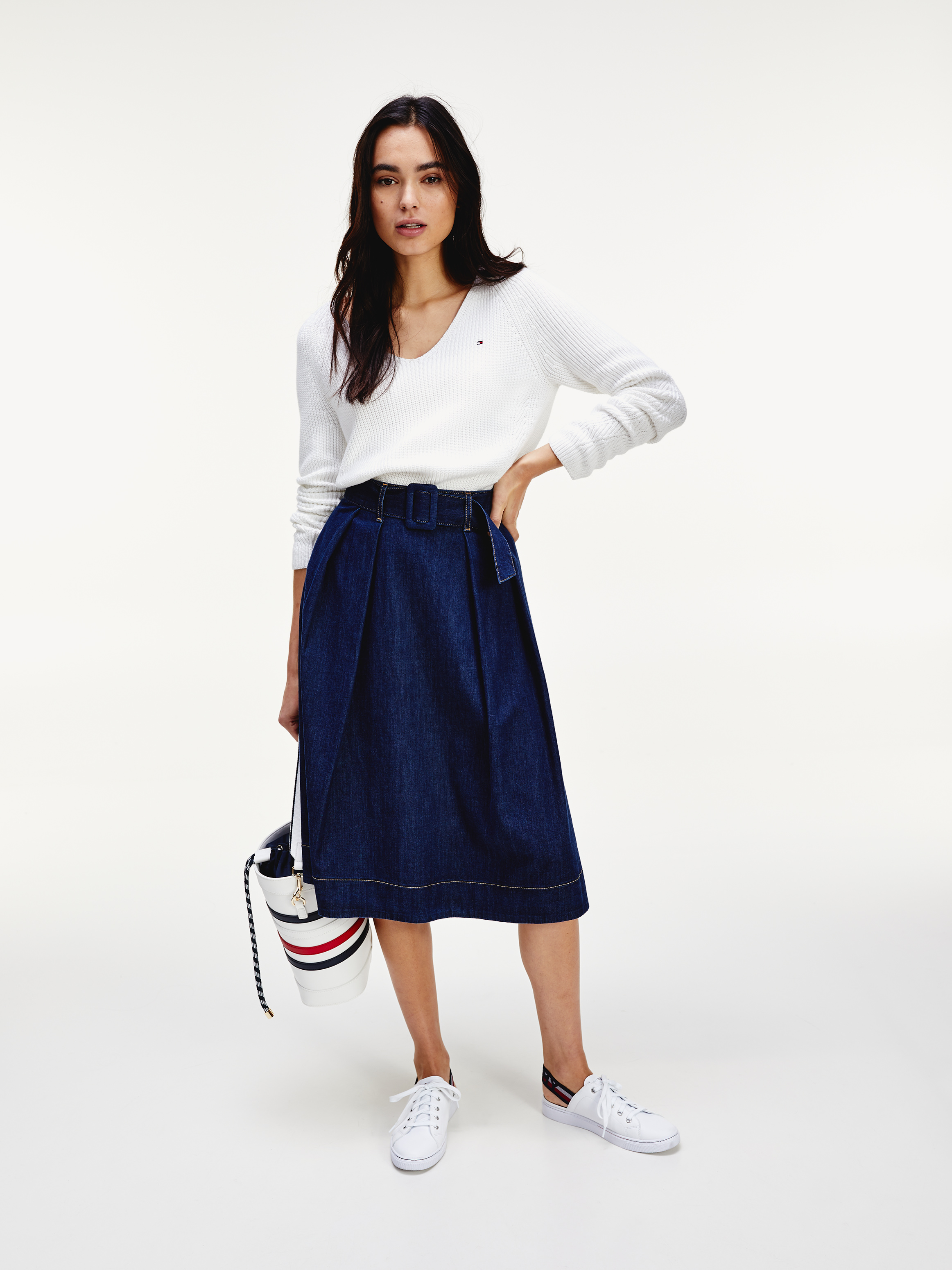 Pleated Midi Denim Skirt | Skirts | Tommy Hilfiger