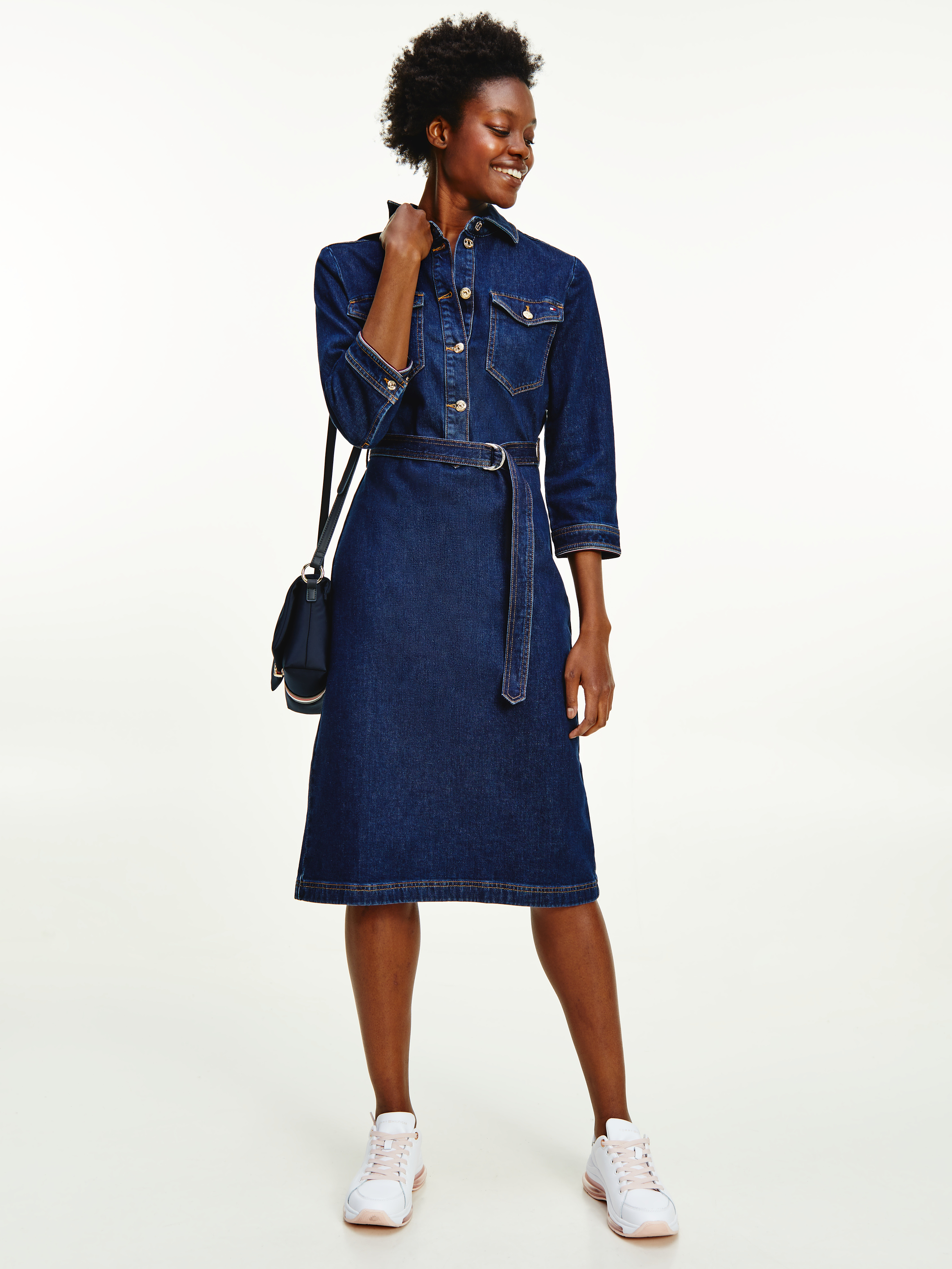 Denim Slim Belted Dress | Dresses 