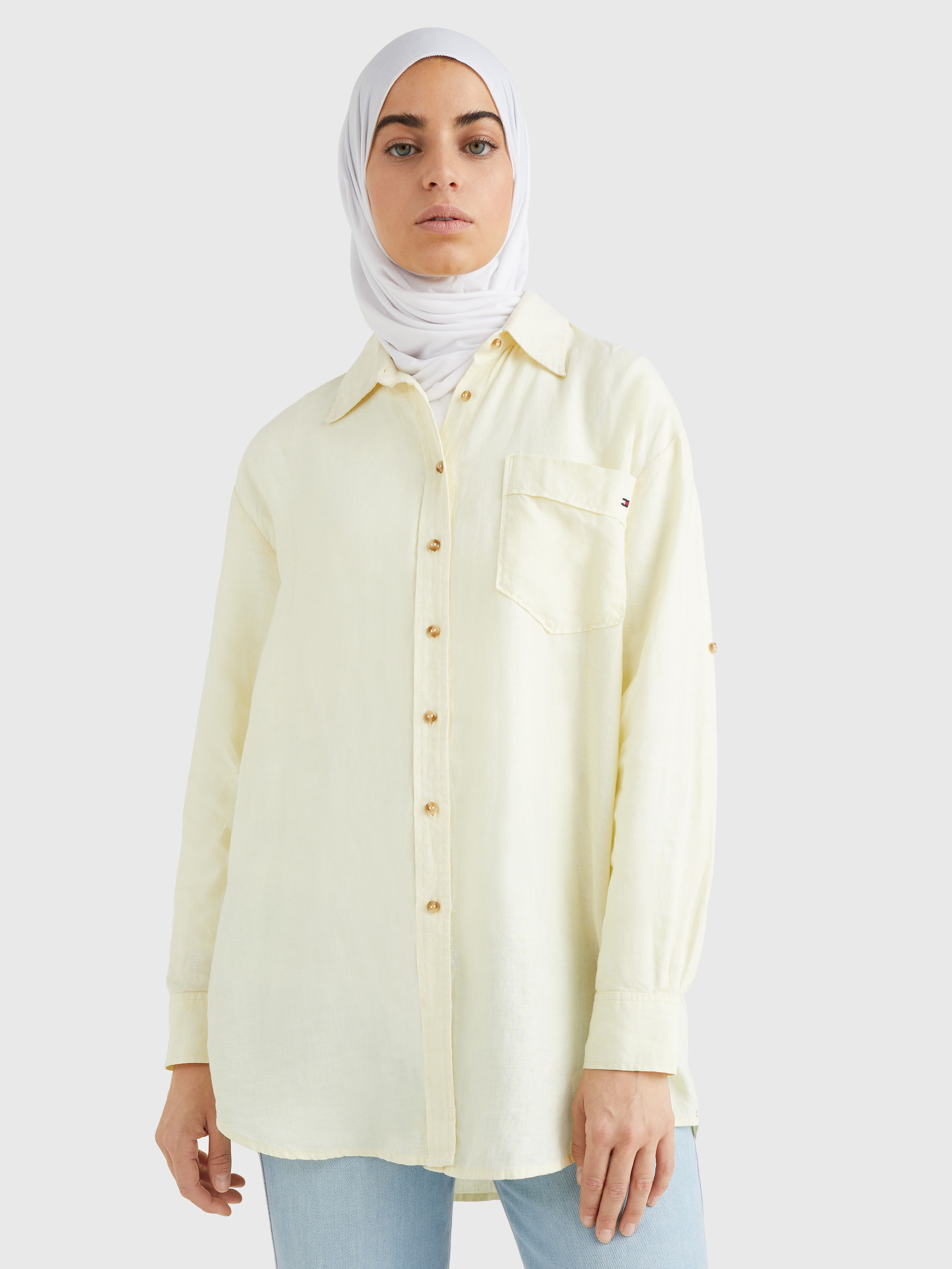 Linen Longline Relaxed Fit Shirt Shirts Tommy Hilfiger