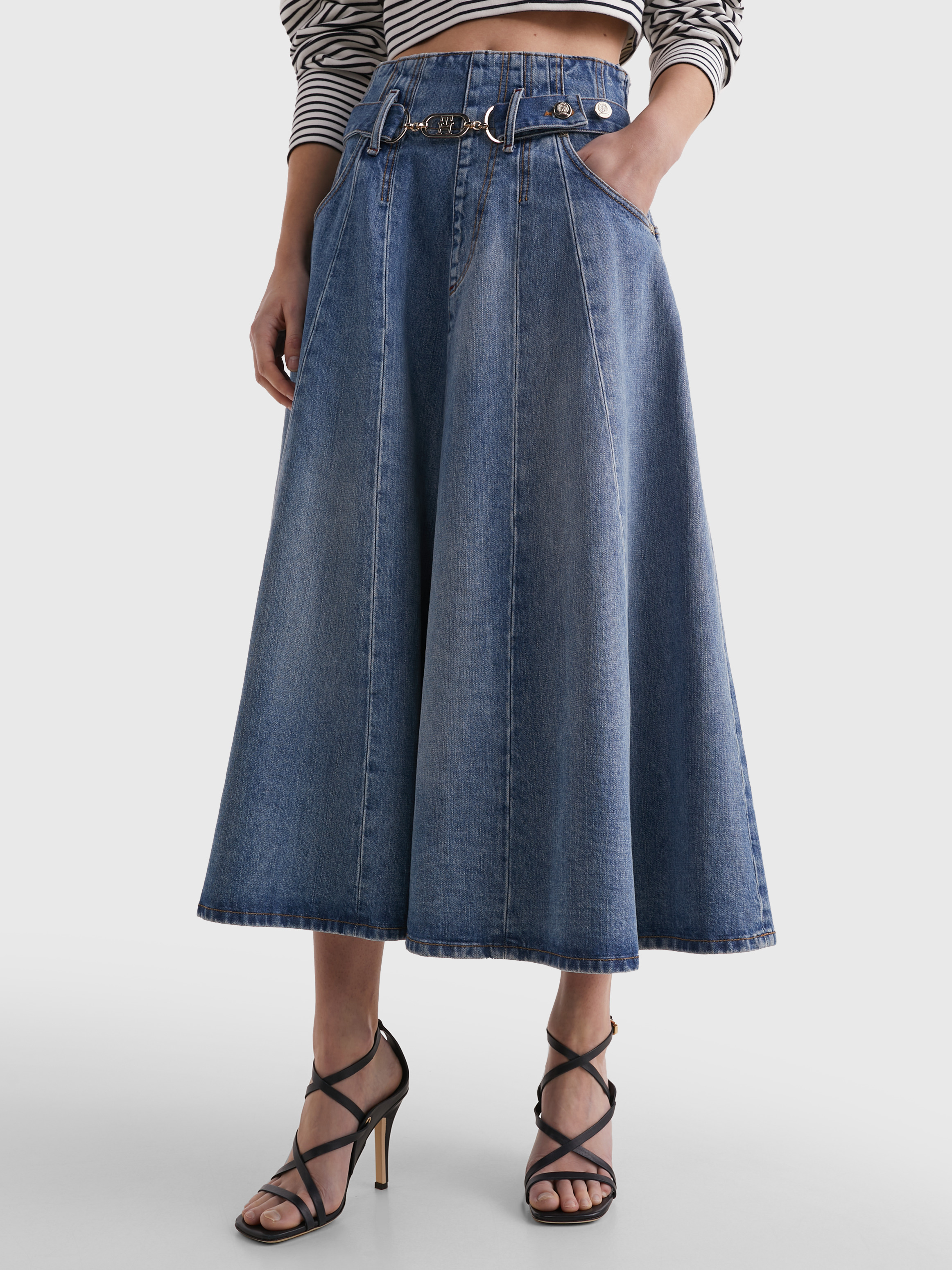 Denim Horsebit Belt Flare Skirt | Skirts | Tommy Hilfiger