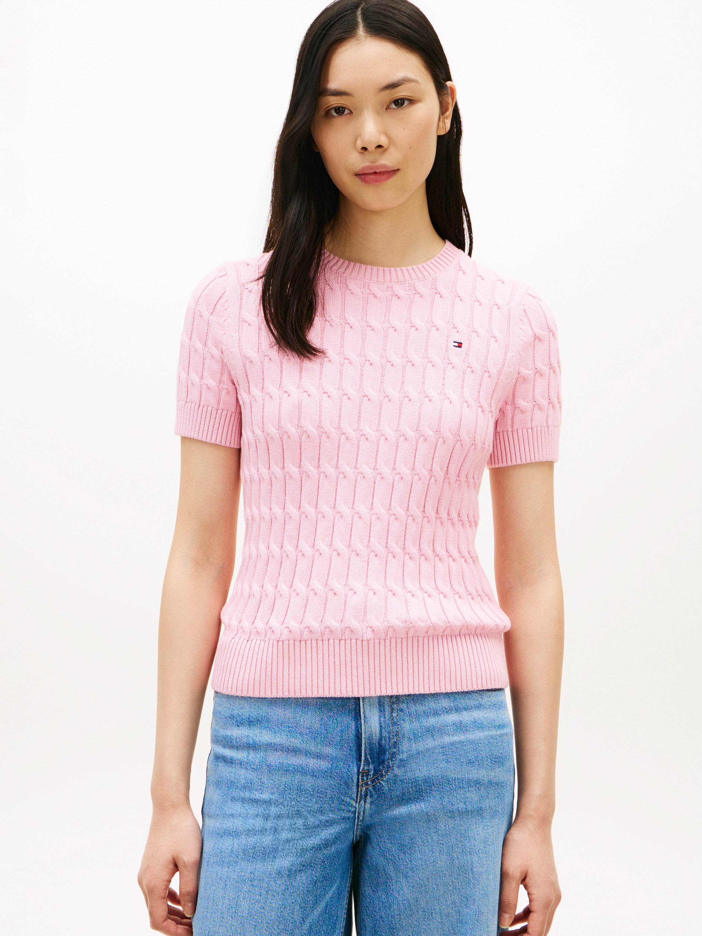 Cable Knit Slim Short Sleeve Jumper