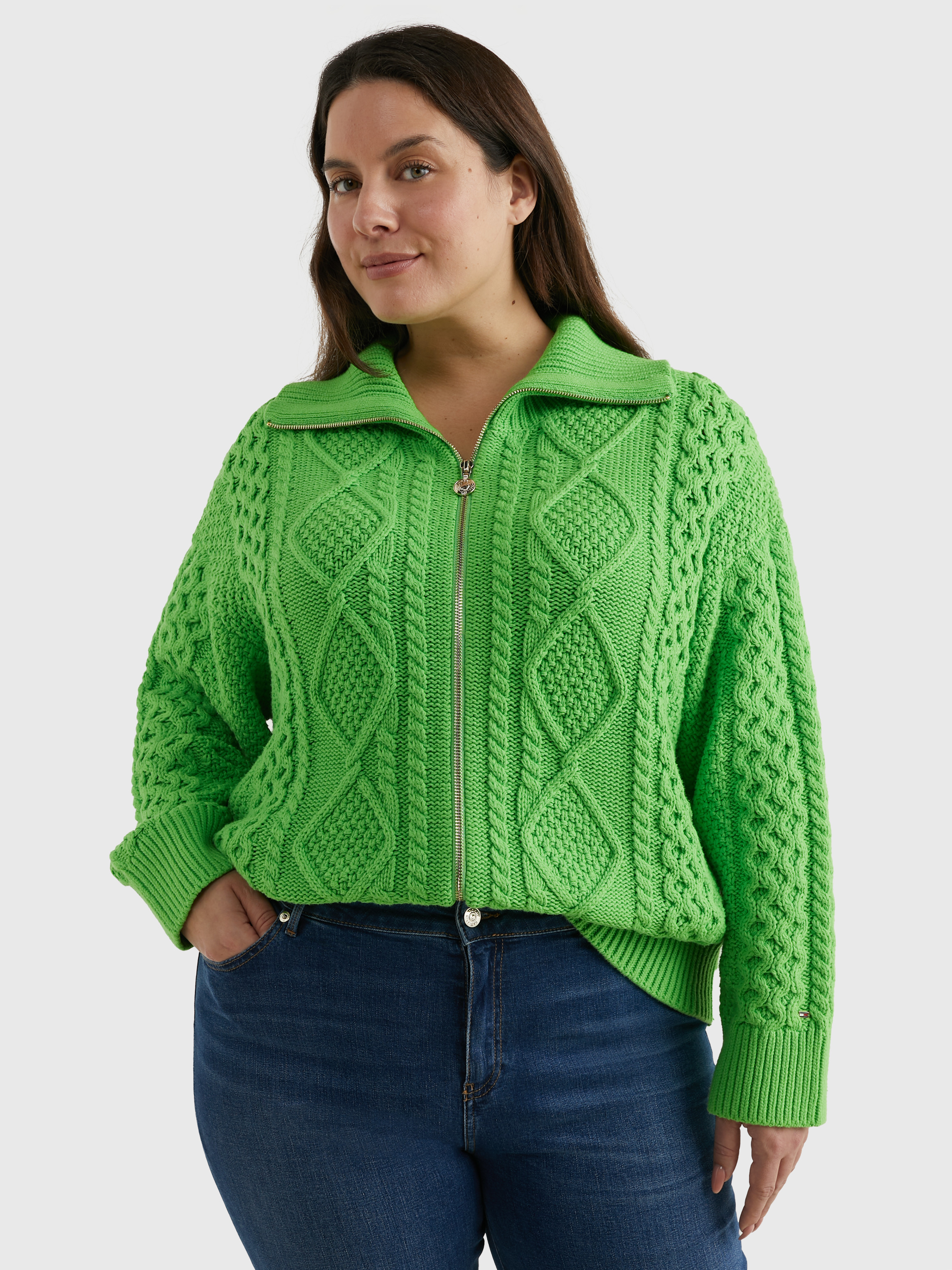 Green cable 2025 knit cardigan