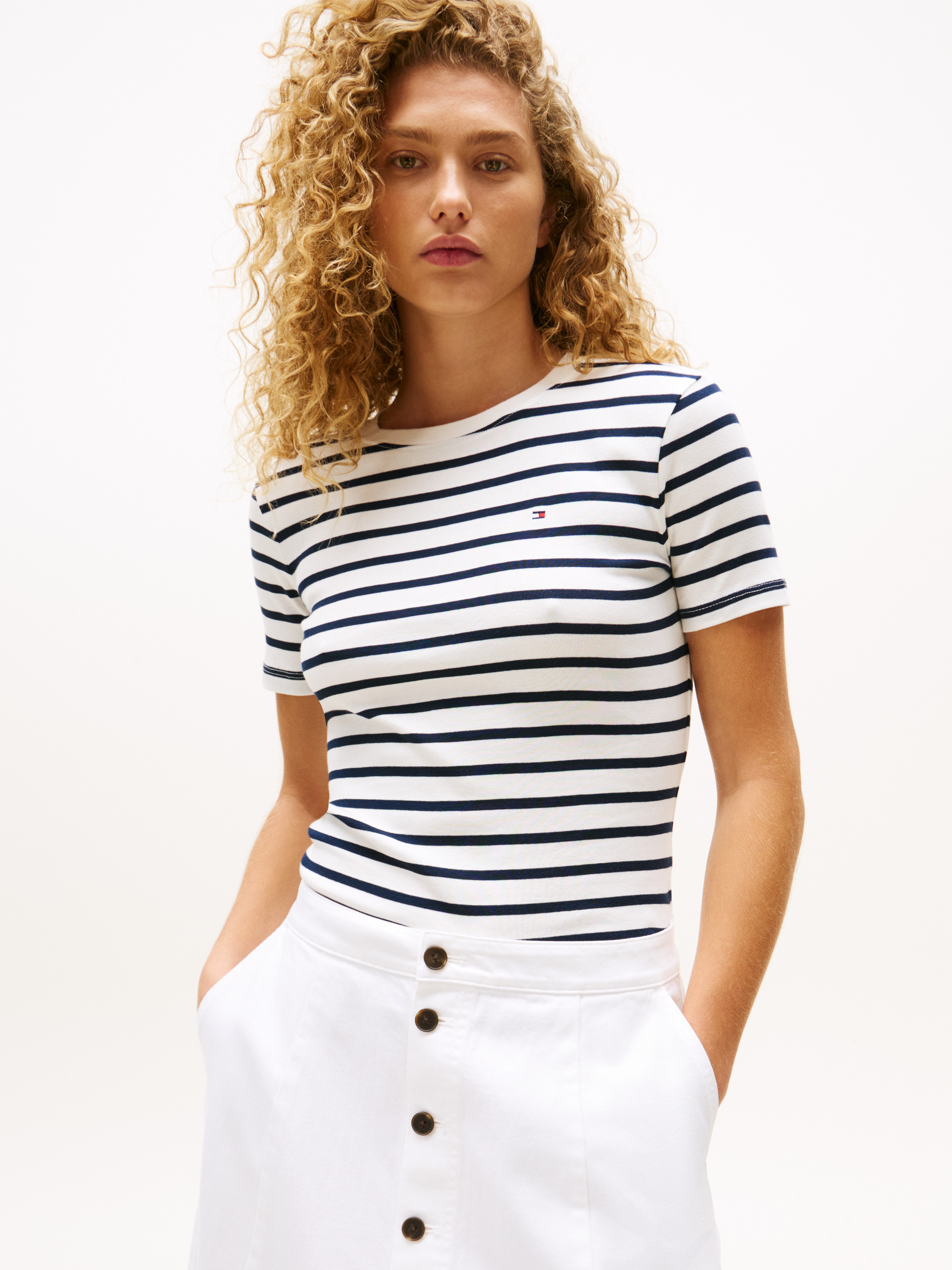 Gold Button Crew Neck T-Shirt | T-Shirts | Tommy Hilfiger