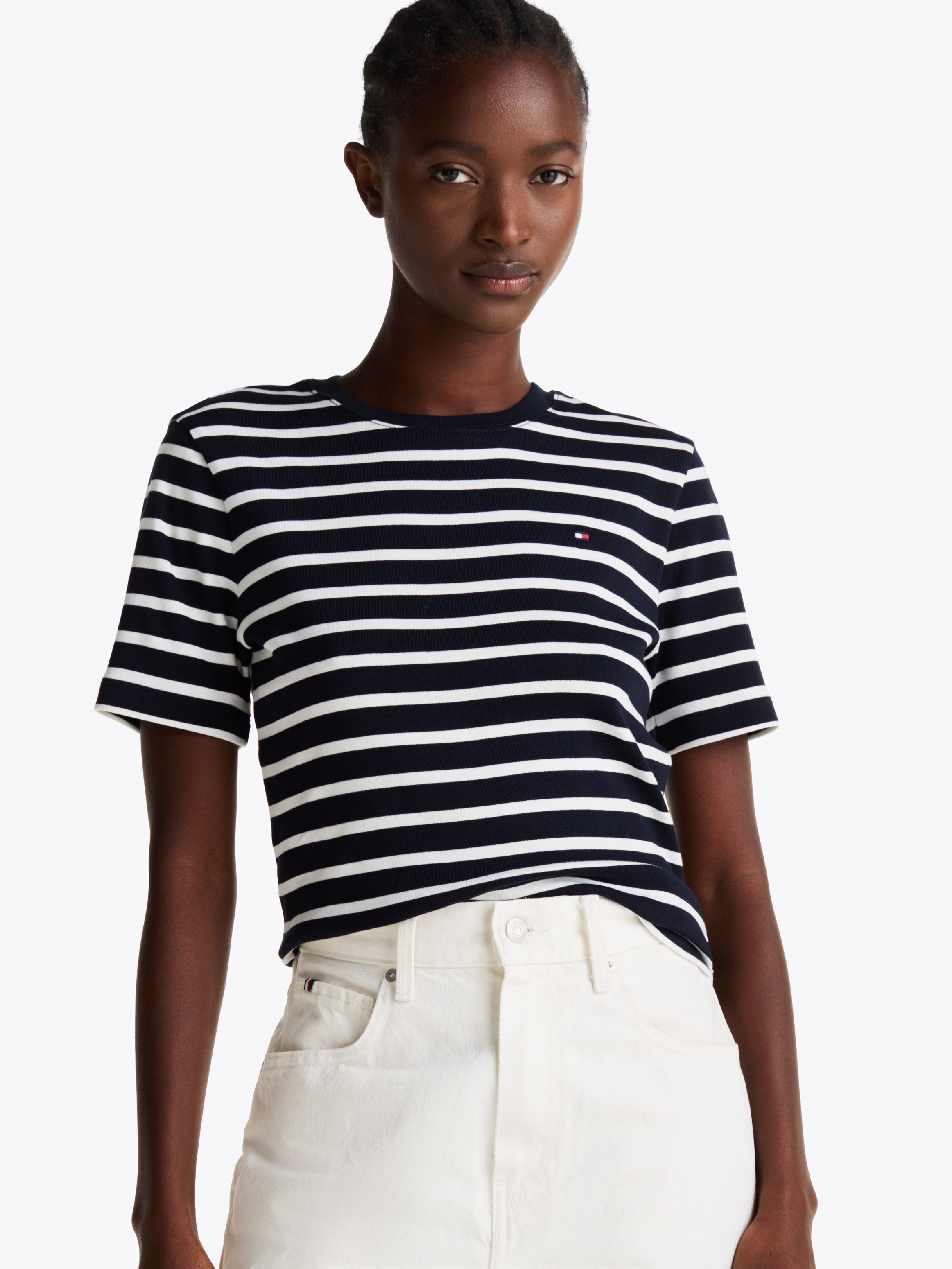 売れ筋商品|||トミー ヒルフィガー Tシャツ レディース トップス SLIM CODY  - Print T-shirt - classic breton orange/ecru Tommy Hilfiger SLIM CODY V NECK - T-shirts - classic breton