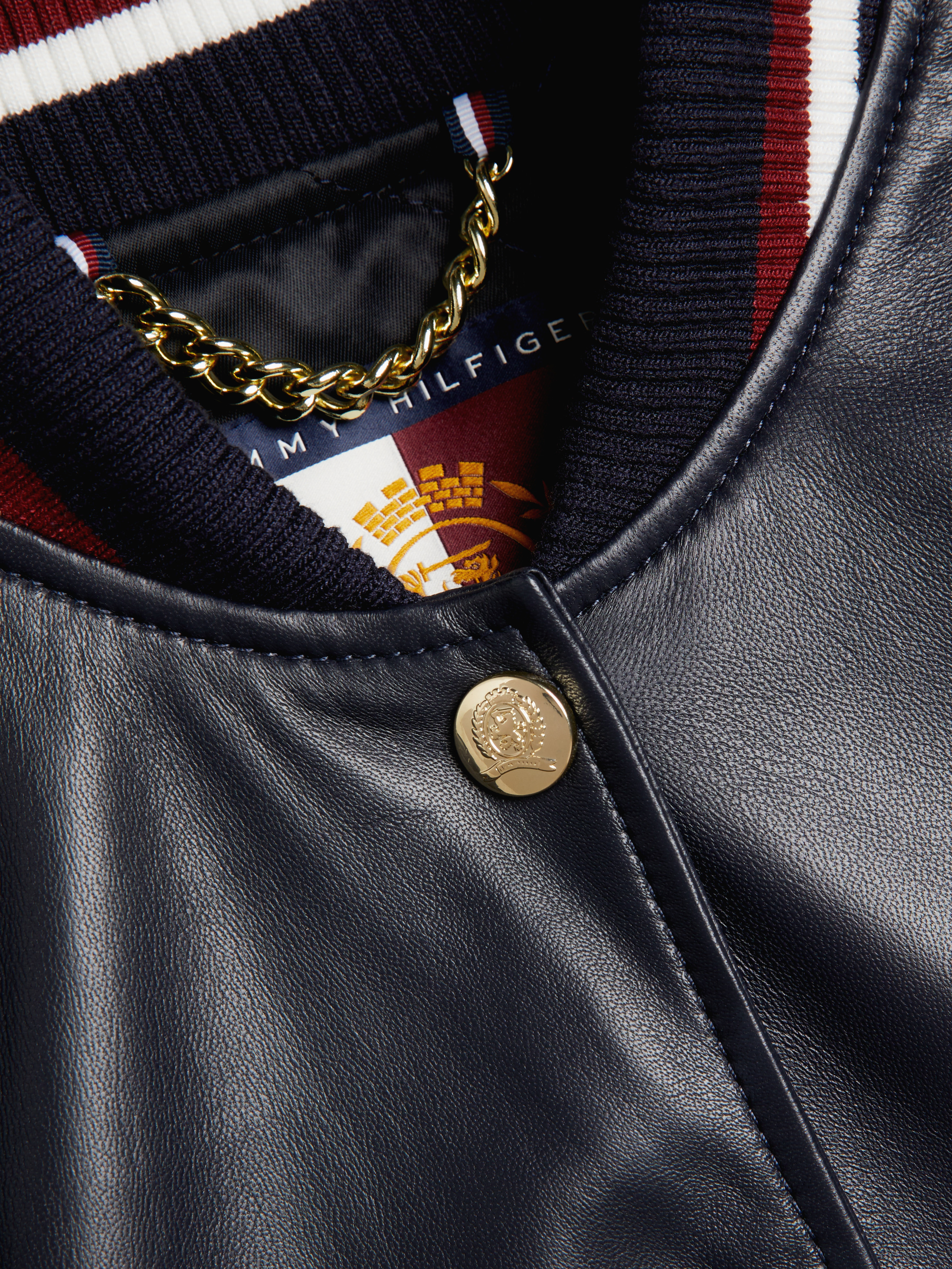 Tommy hilfiger leather varsity jacket sales