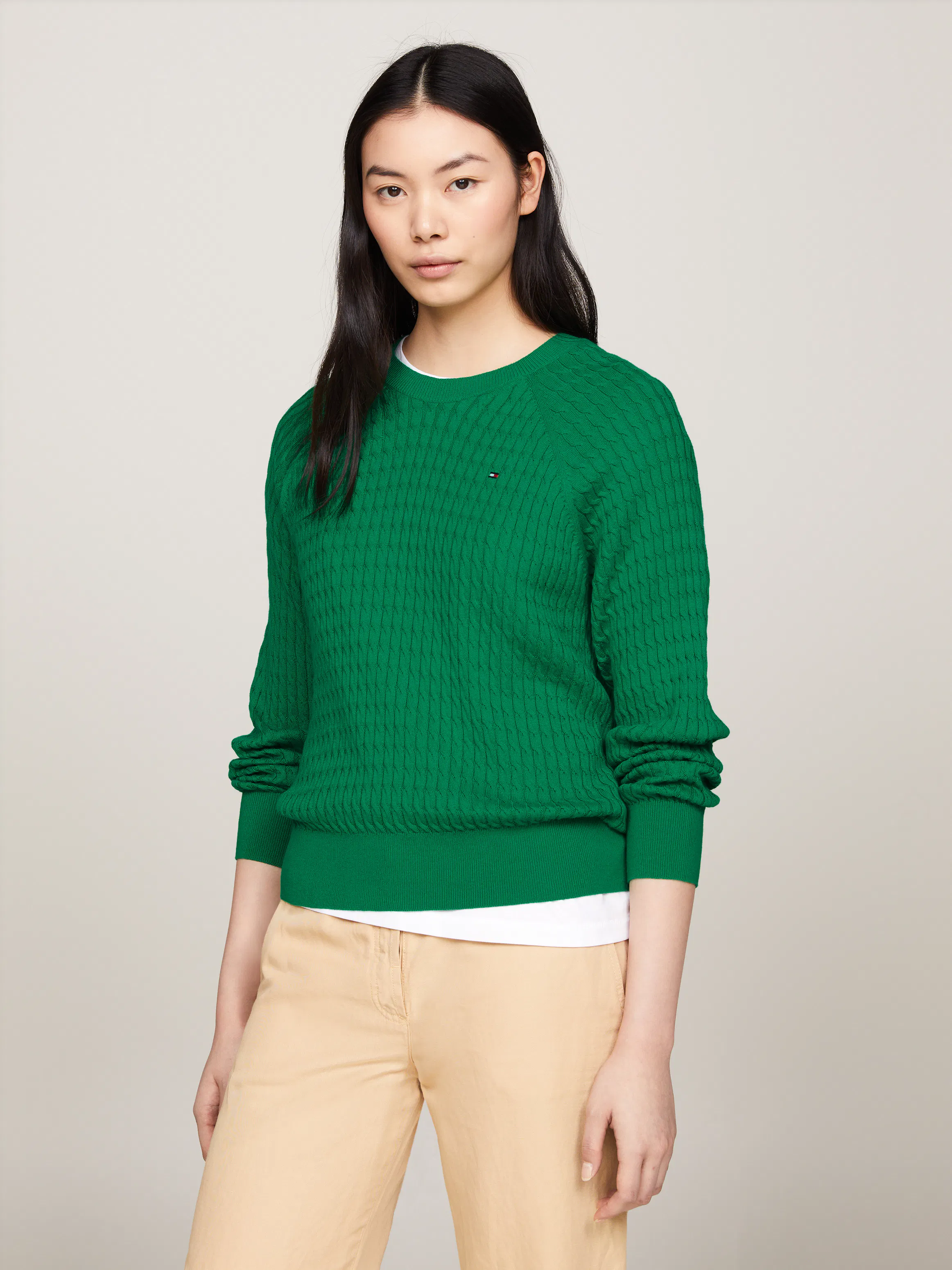 Green Sueter Tommy Verde Cable Knit Relaxed Fit Jumper Knitwear
