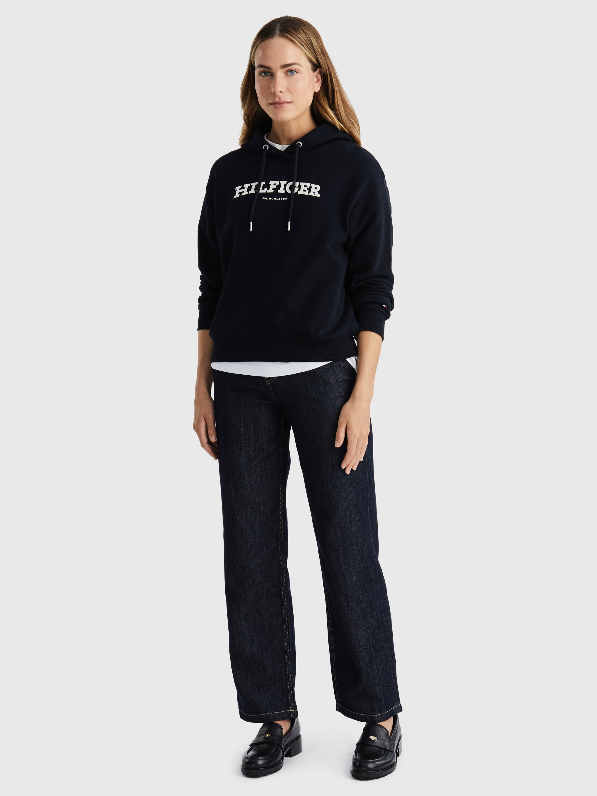 Flocked Hilfiger Monotype Logo Hoodie | Sweatshirts Flocked Hilfiger Monotype Logo Hoodie | Sweatshirts
