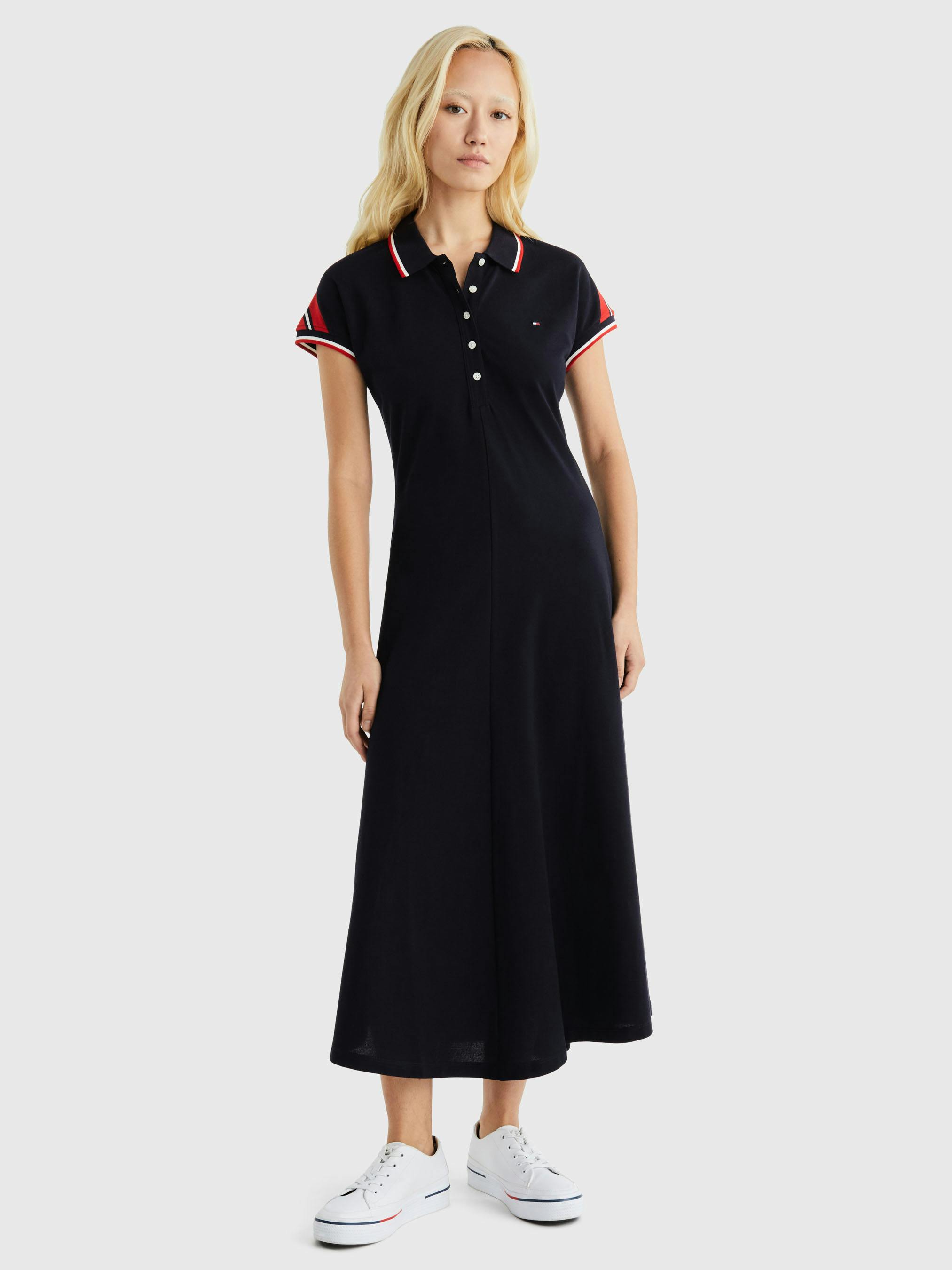 polo dress knee length Solid Color Twist Front Fitted Collared Polo Dress for Women
