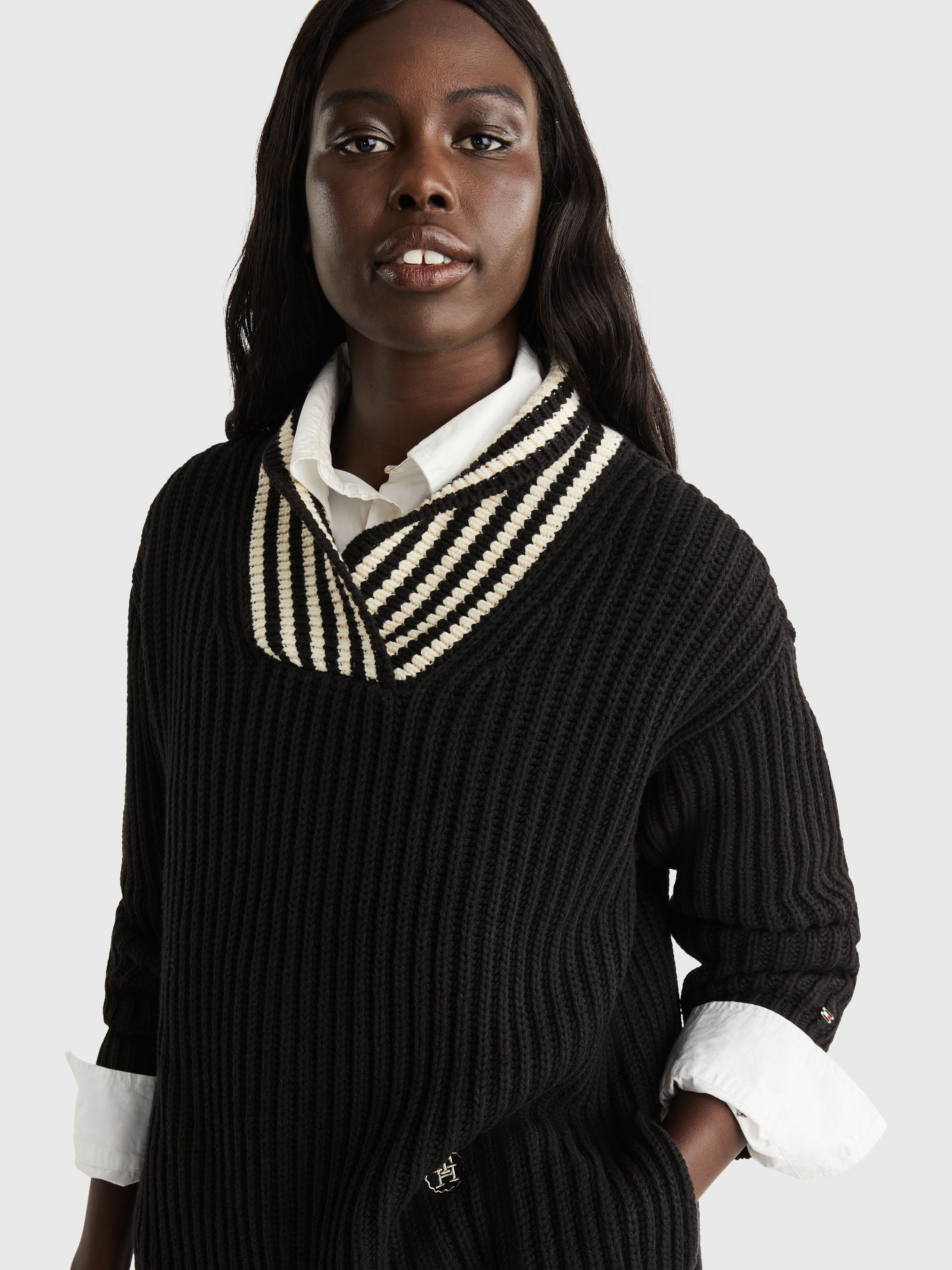 TH Monogram Contrast Stripe Oversized Jumper | Knitwear | Tommy