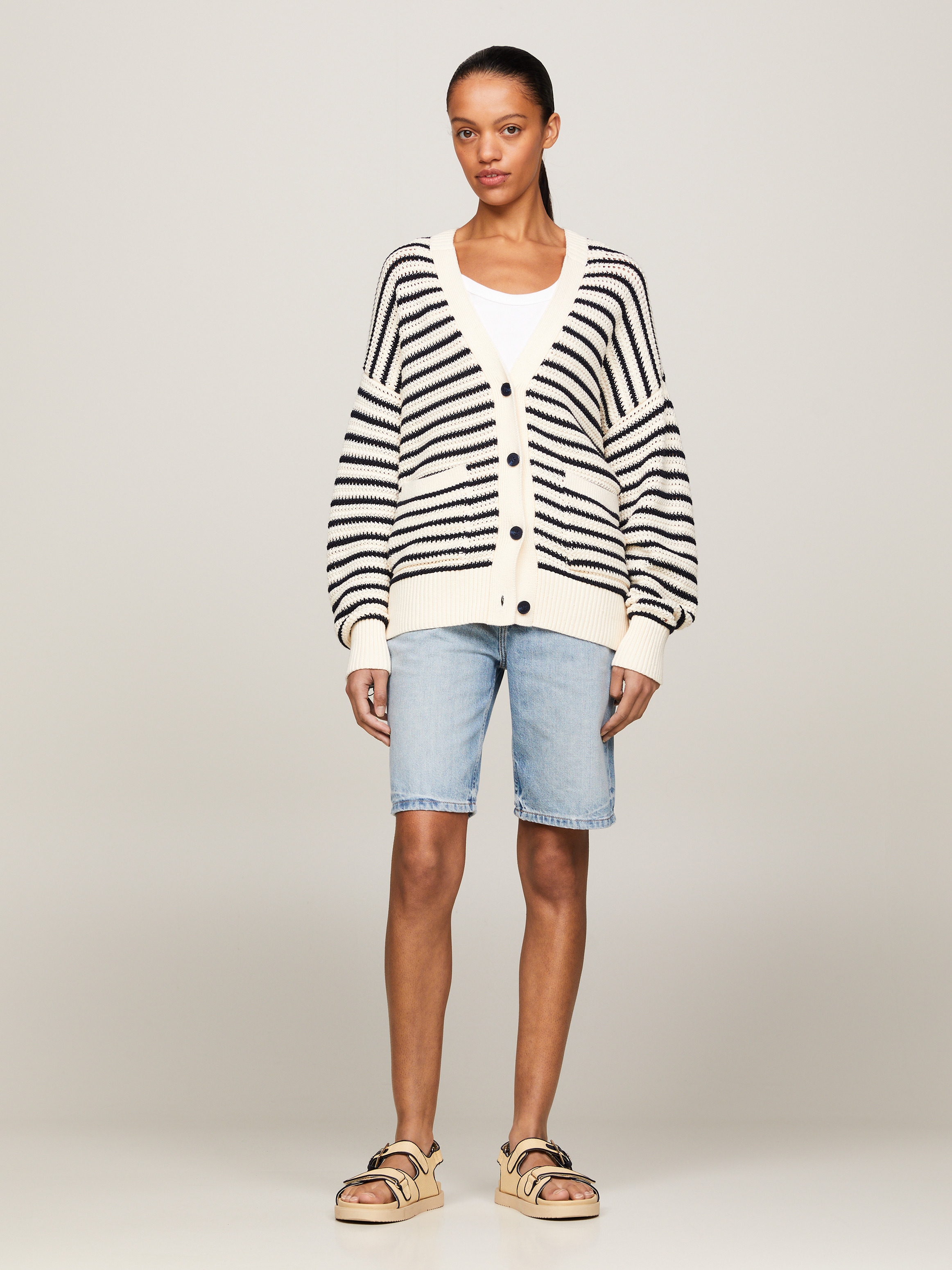 Stripe Oversized Boxy Crochet Cardigan | Knitwear | Tommy Hilfiger