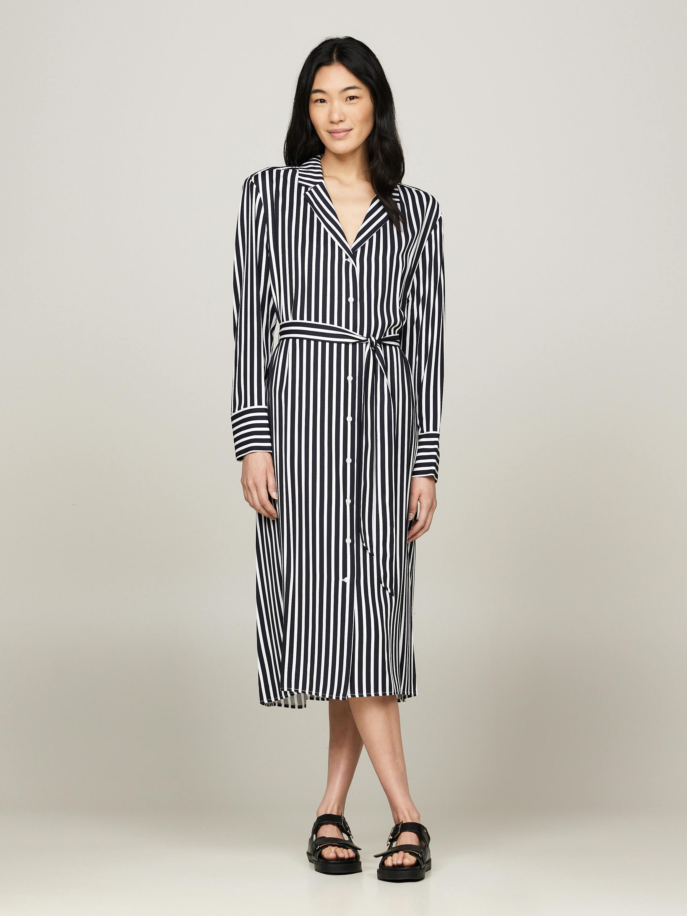 tommy hilfiger black and white dress Stripe Twill Midi Shirt | Dresses & Jumpsuits Size:10.5W Plus Size V-Neck See-Through Our breathable linen custom-order