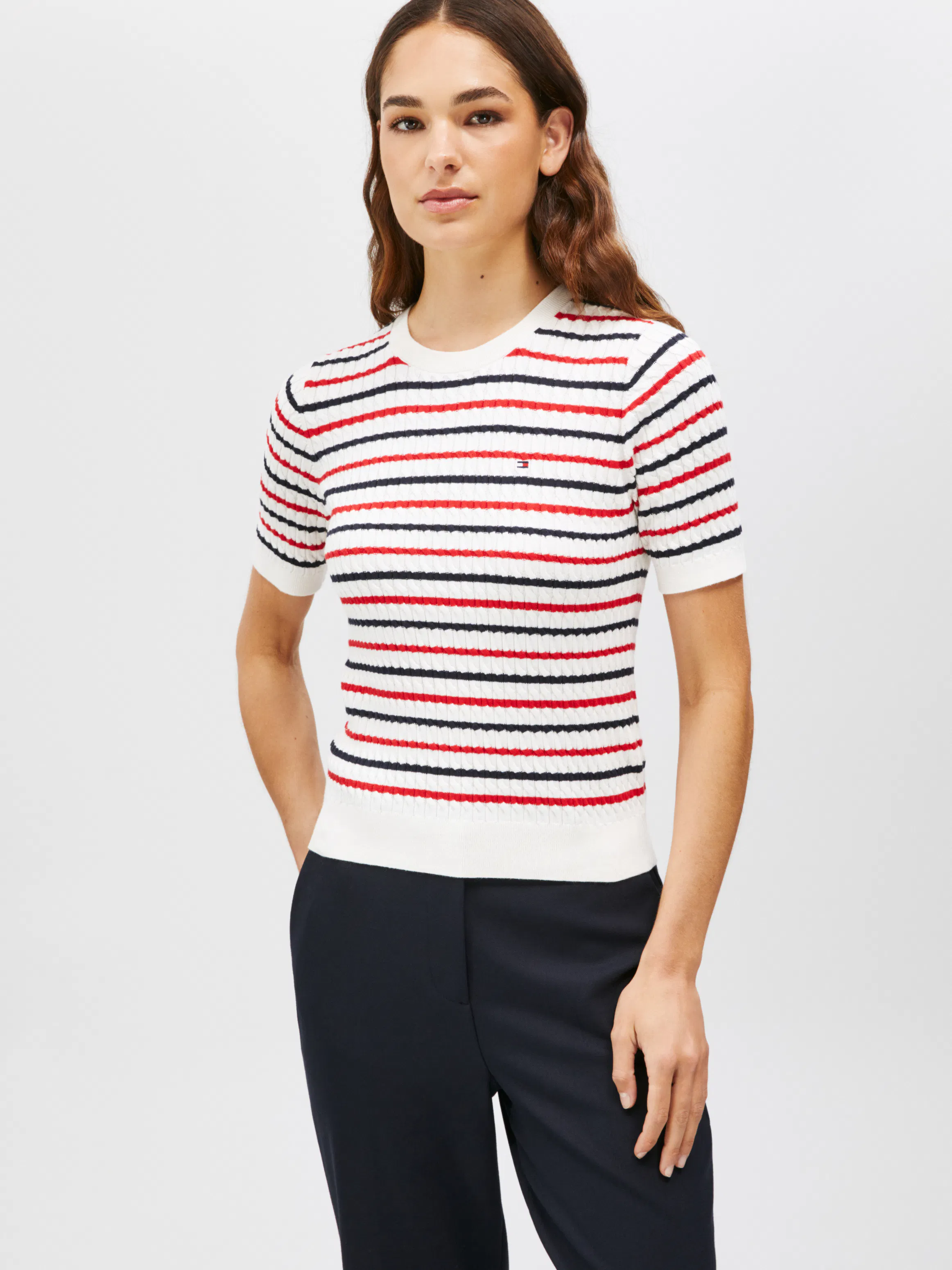 Cable Knit Short Sleeve Jumper Knitwear Tommy Hilfiger