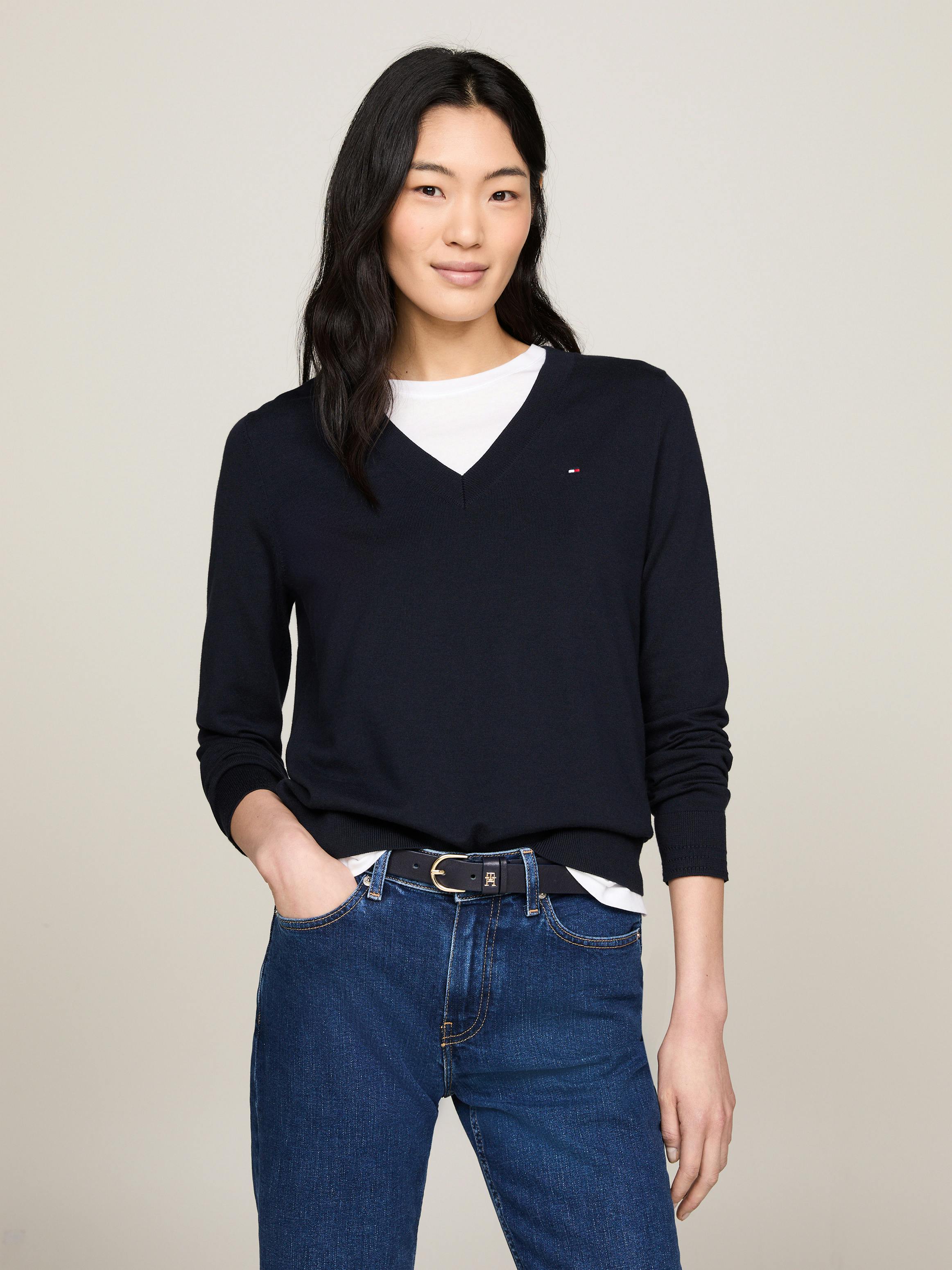 Jersey Stitch V-Neck Sweater Knitwear Tommy Hilfiger
