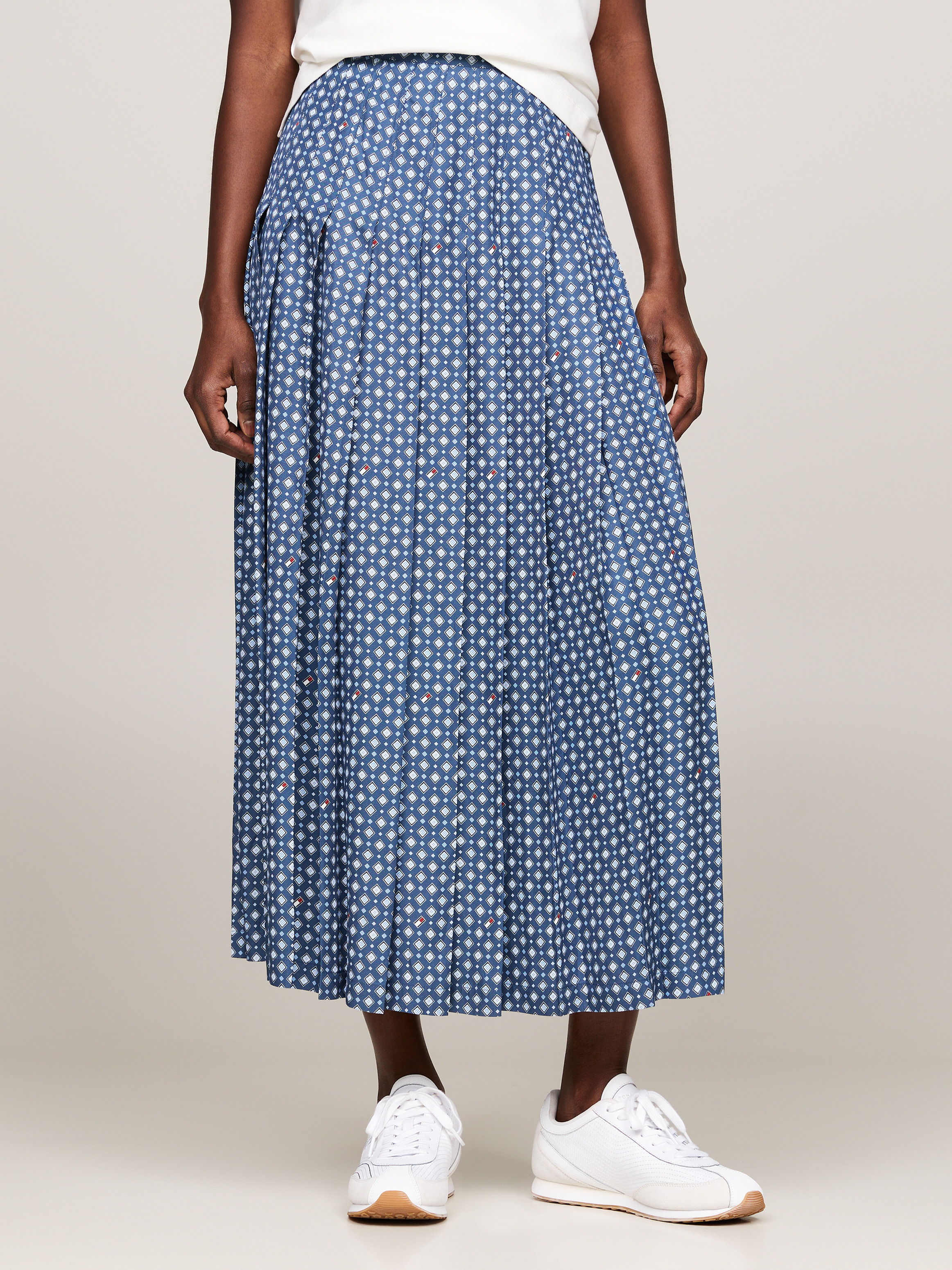 Foulard Flag Print Pleated Midi Skirt