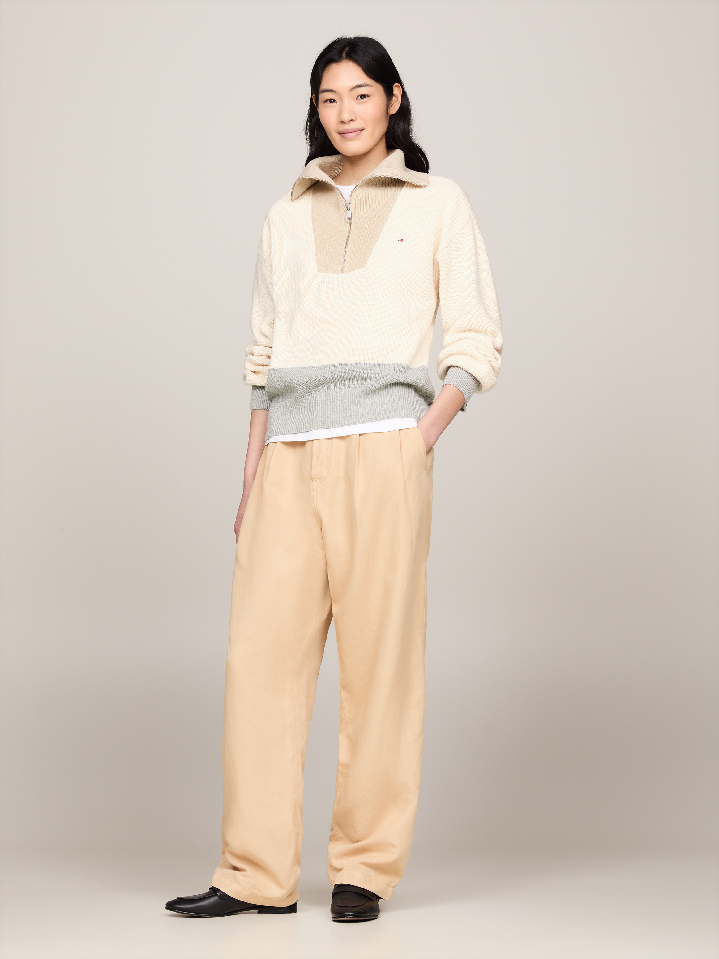 フミカ ウチダ FUMIKA_UCHIDA CAMEL JACQUARD HALF ZIP TOP
