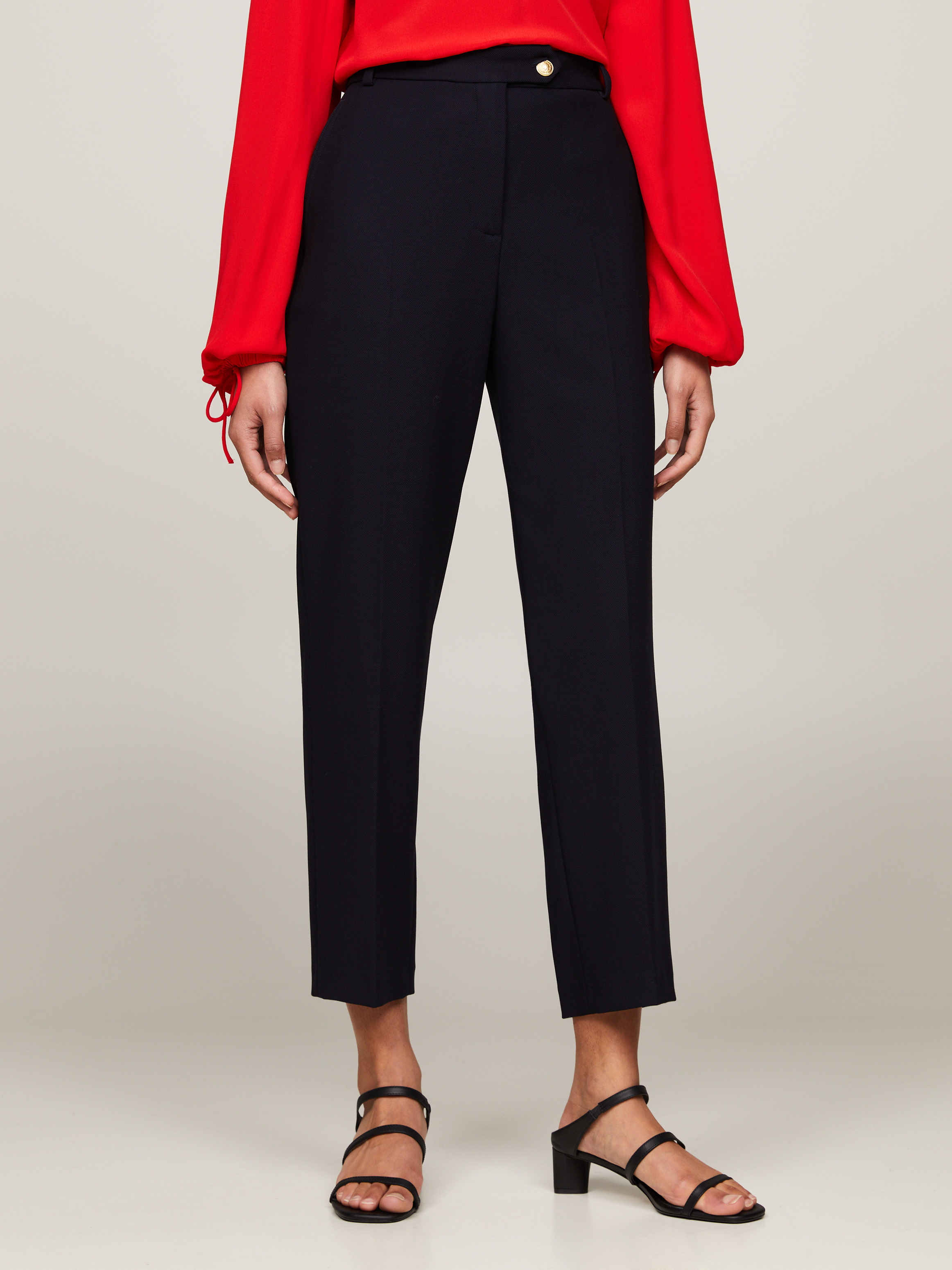 Gold-Tone Button Slim Straight Trousers | Pants | Tommy Hilfiger
