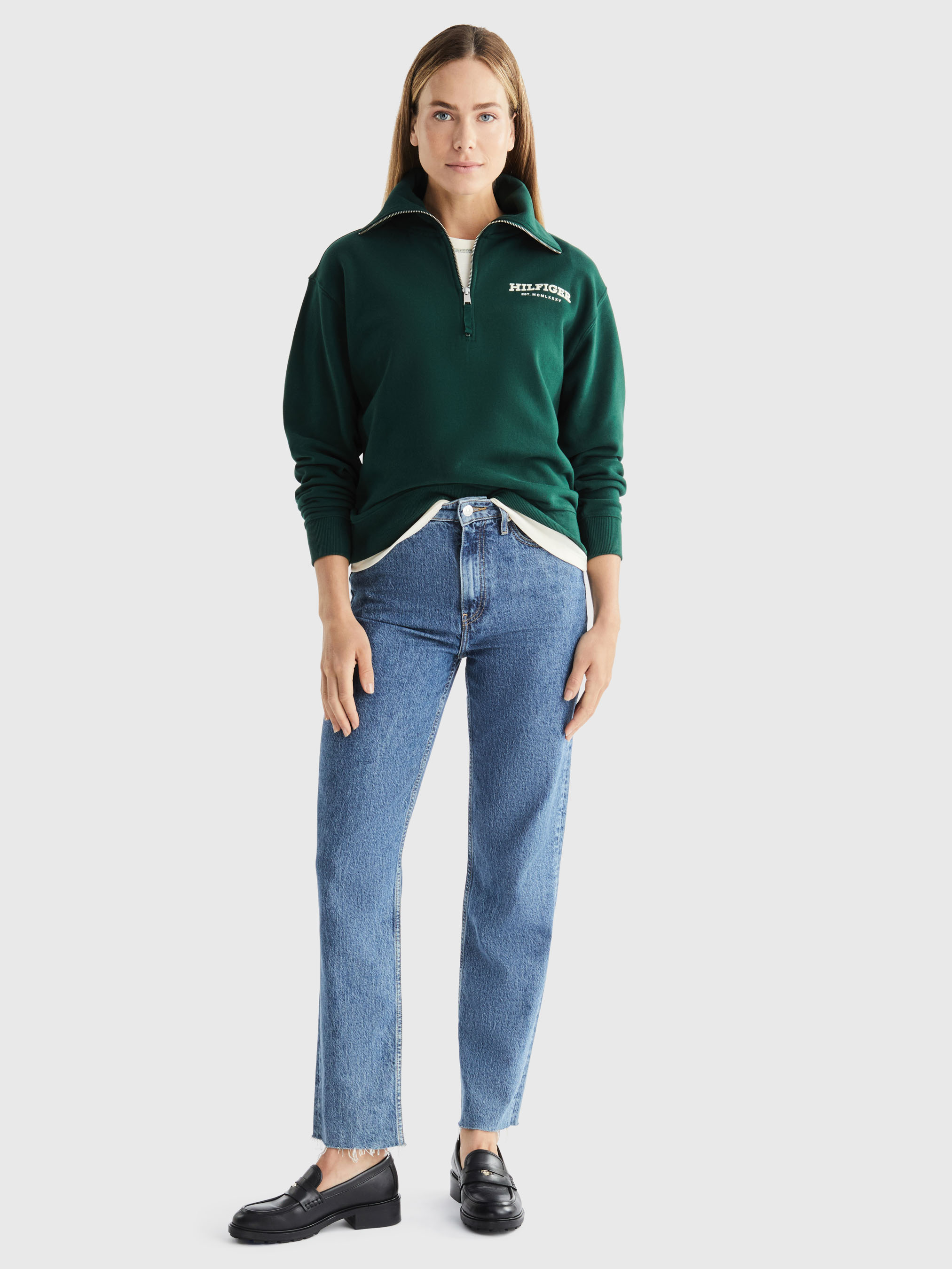 Hilfiger Monotype Flock Logo Half-Zip Sweatshirt | Sweatshirts