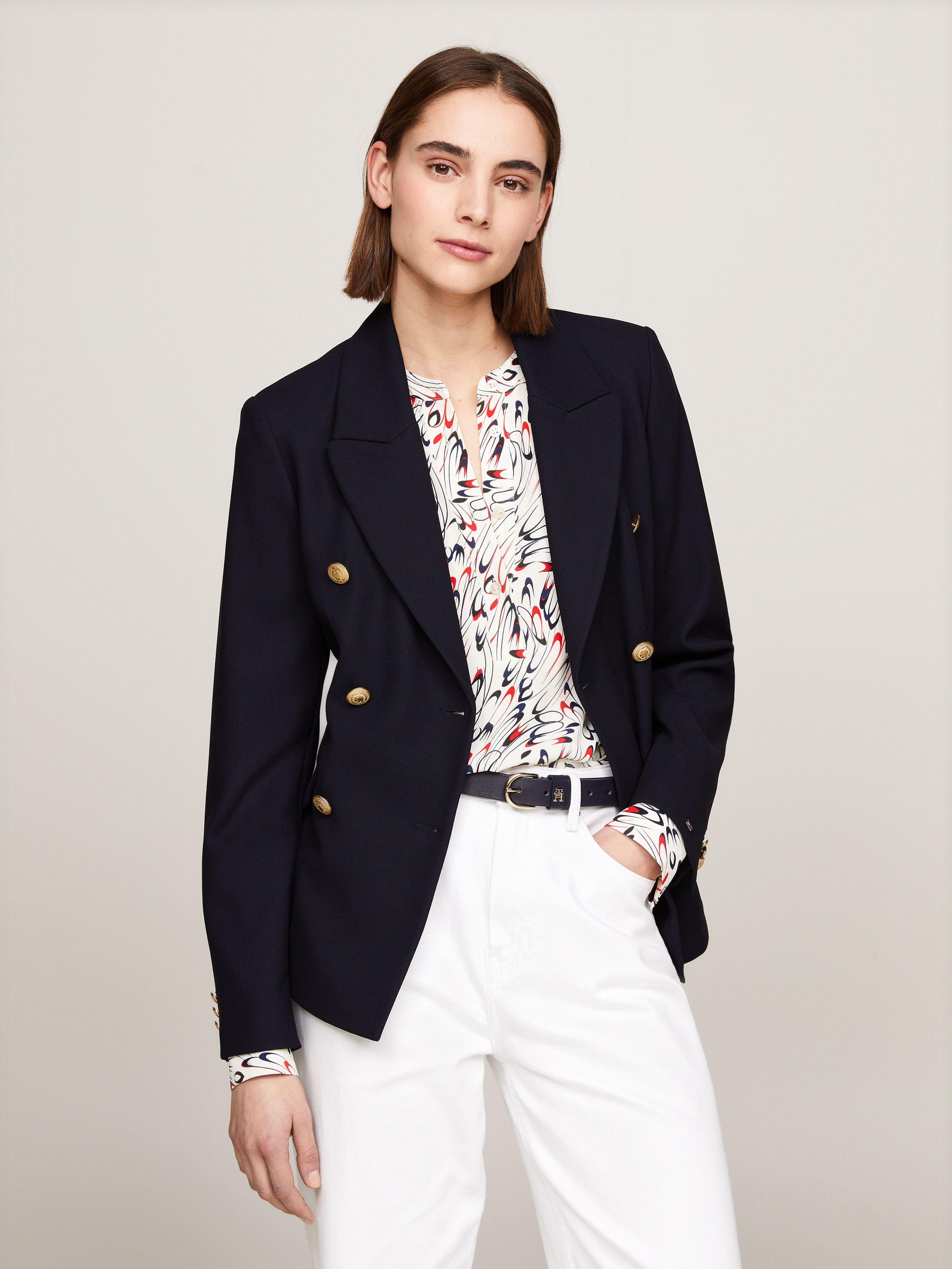 Gold Button Pique Double Breasted Blazer Coats Jackets Tommy Hilfiger