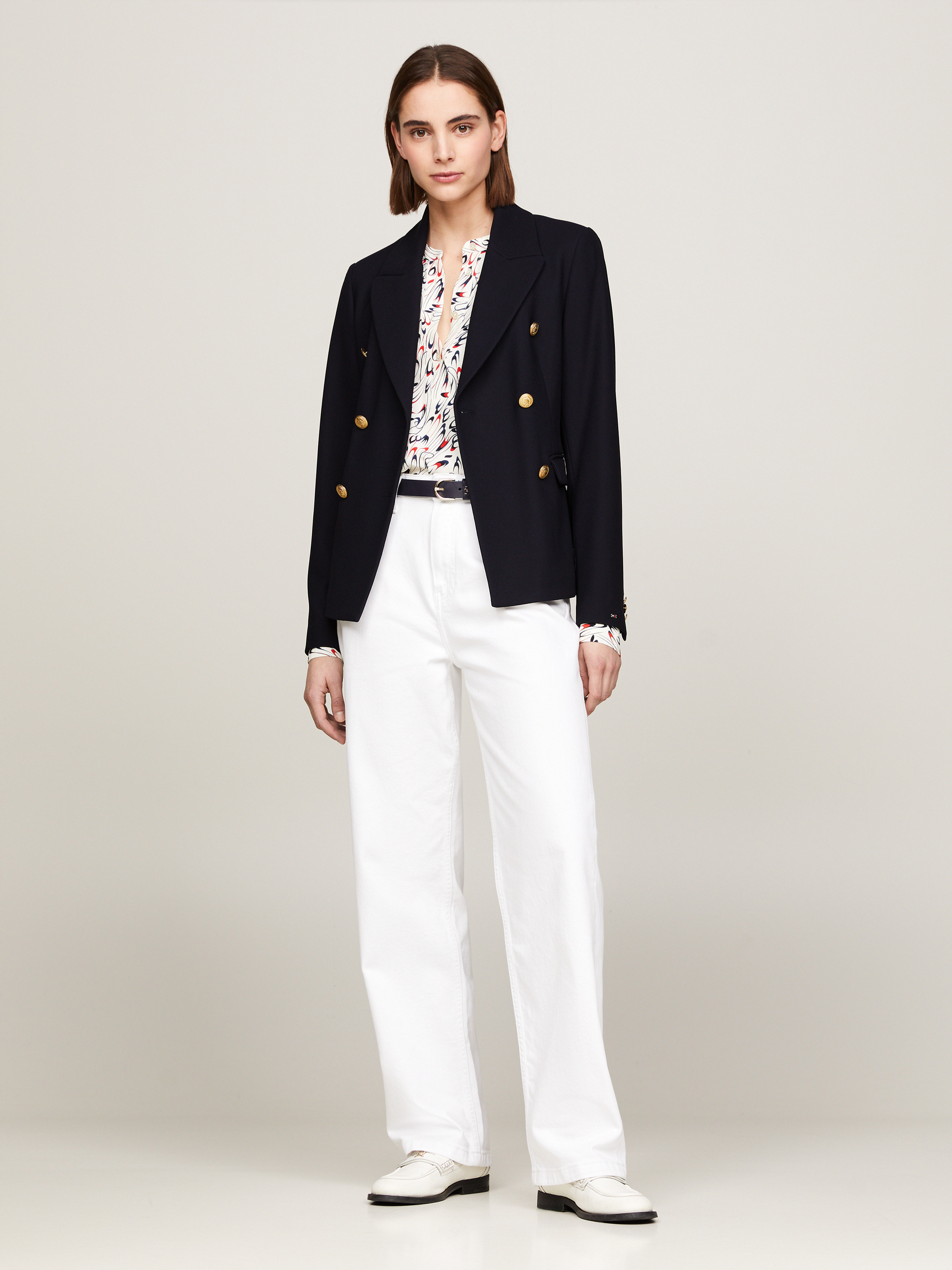 Gold Button Pique Double Breasted Blazer | Coats & Jackets | Tommy