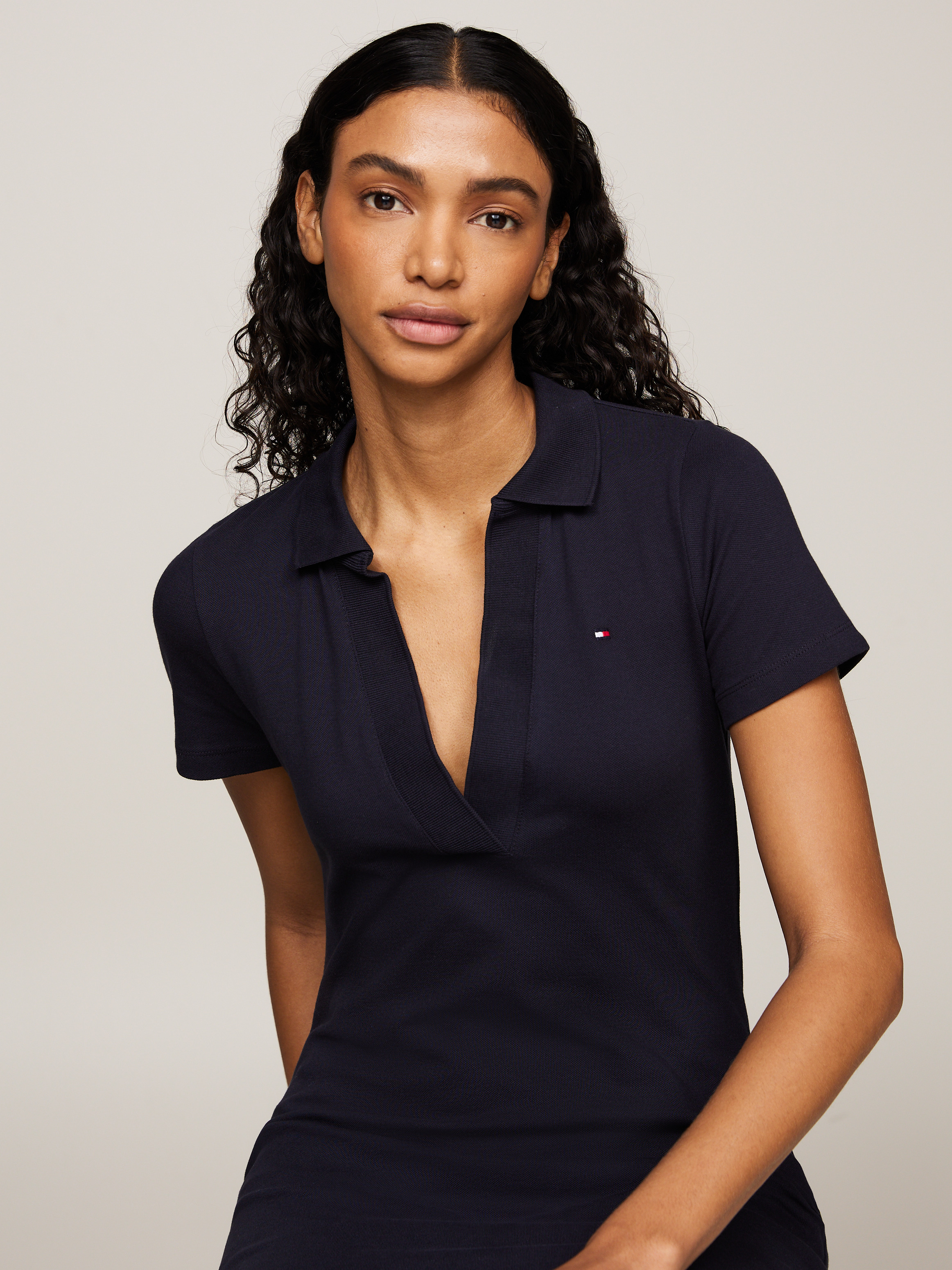 Slim Open V Neck Polo Dress Dresses Skirts Tommy Hilfiger