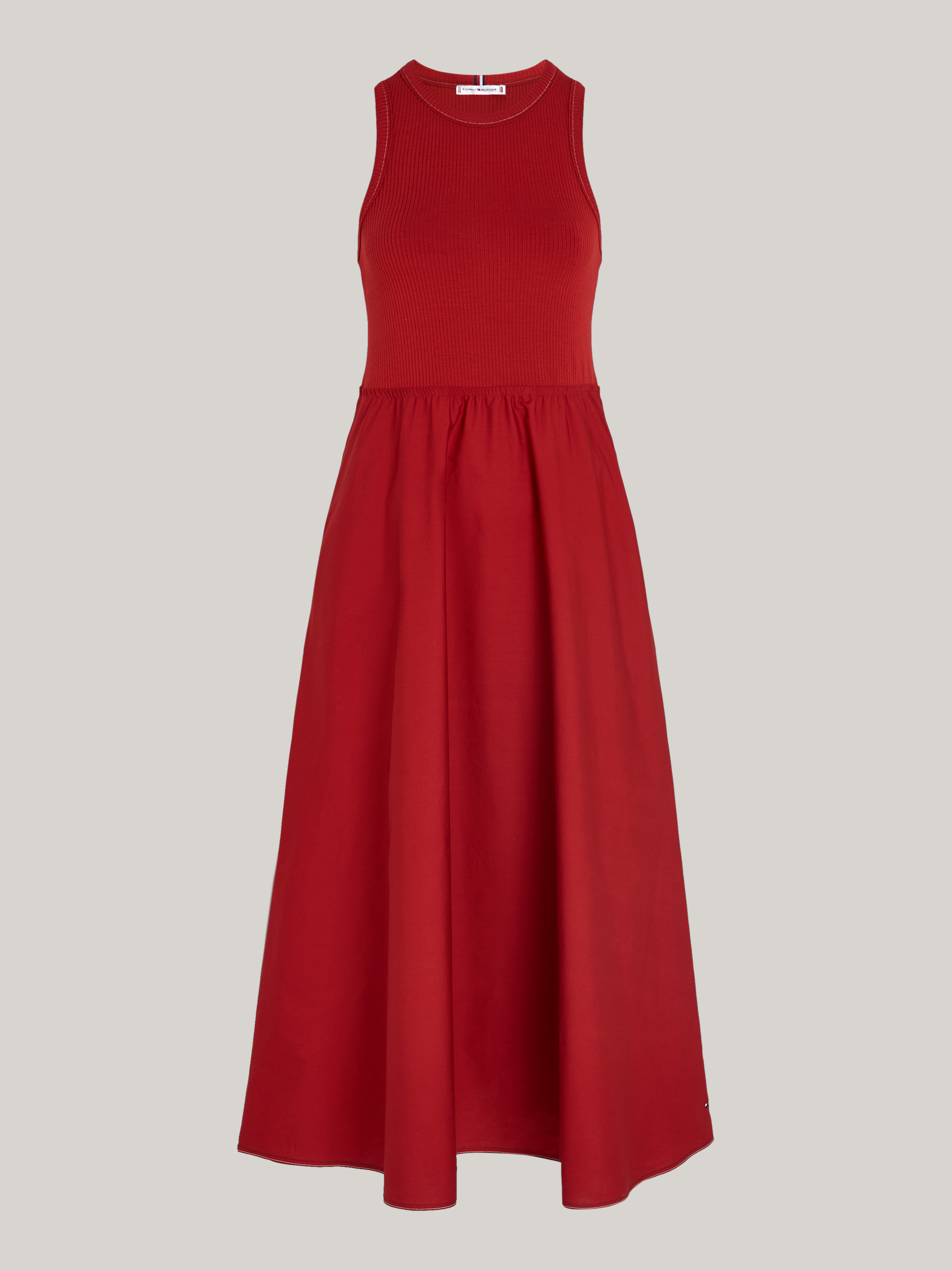 long fit and flare dress for women LESLIE FIT AND FLARE CROSSOVER MESH TAFFETA MIDI DRESS | CULT MIA main image 0