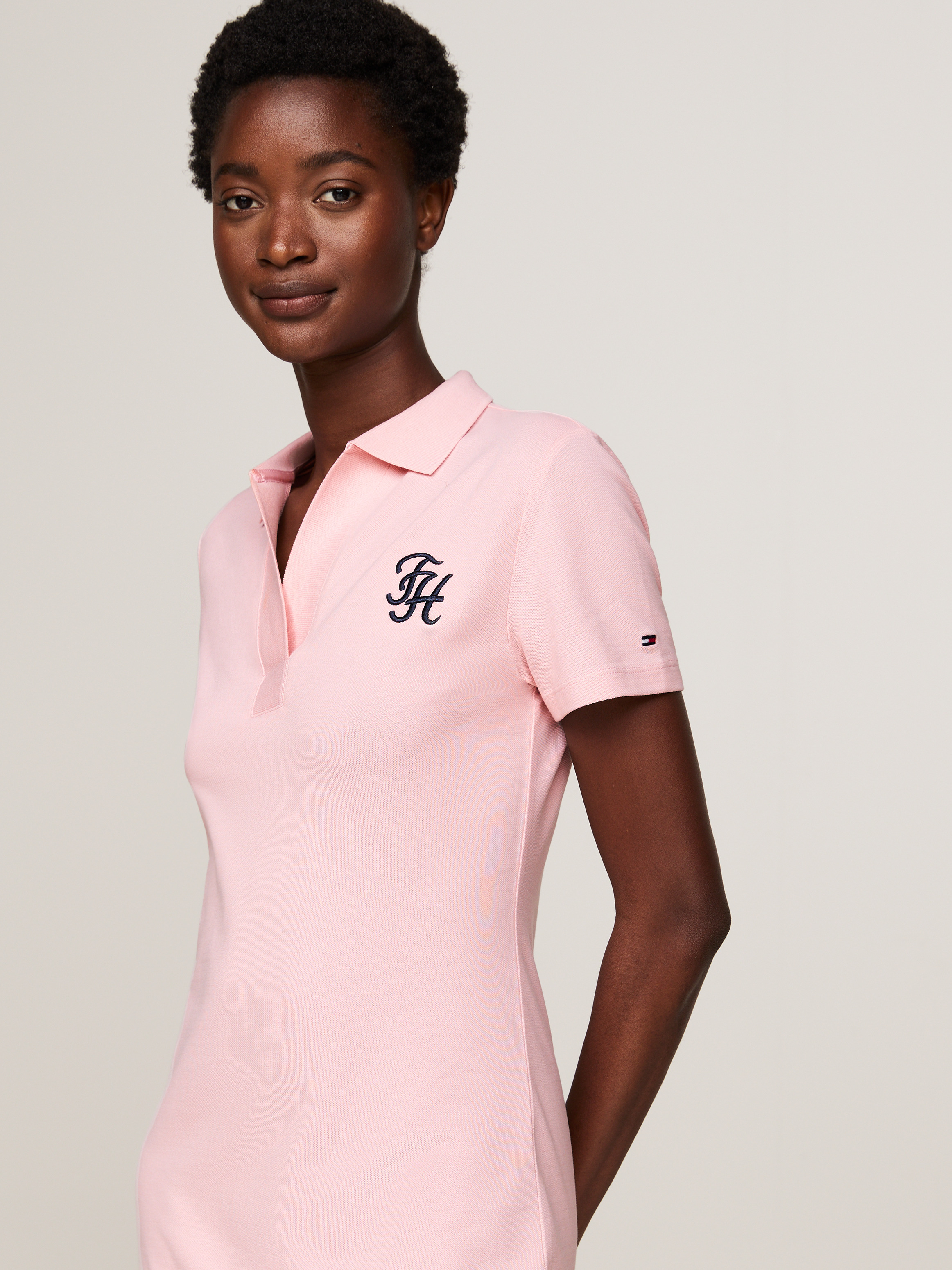 logo embroidery pleats polo op ピンク logo embroidery pleats polo op ピンク logo embroidery pleats polo