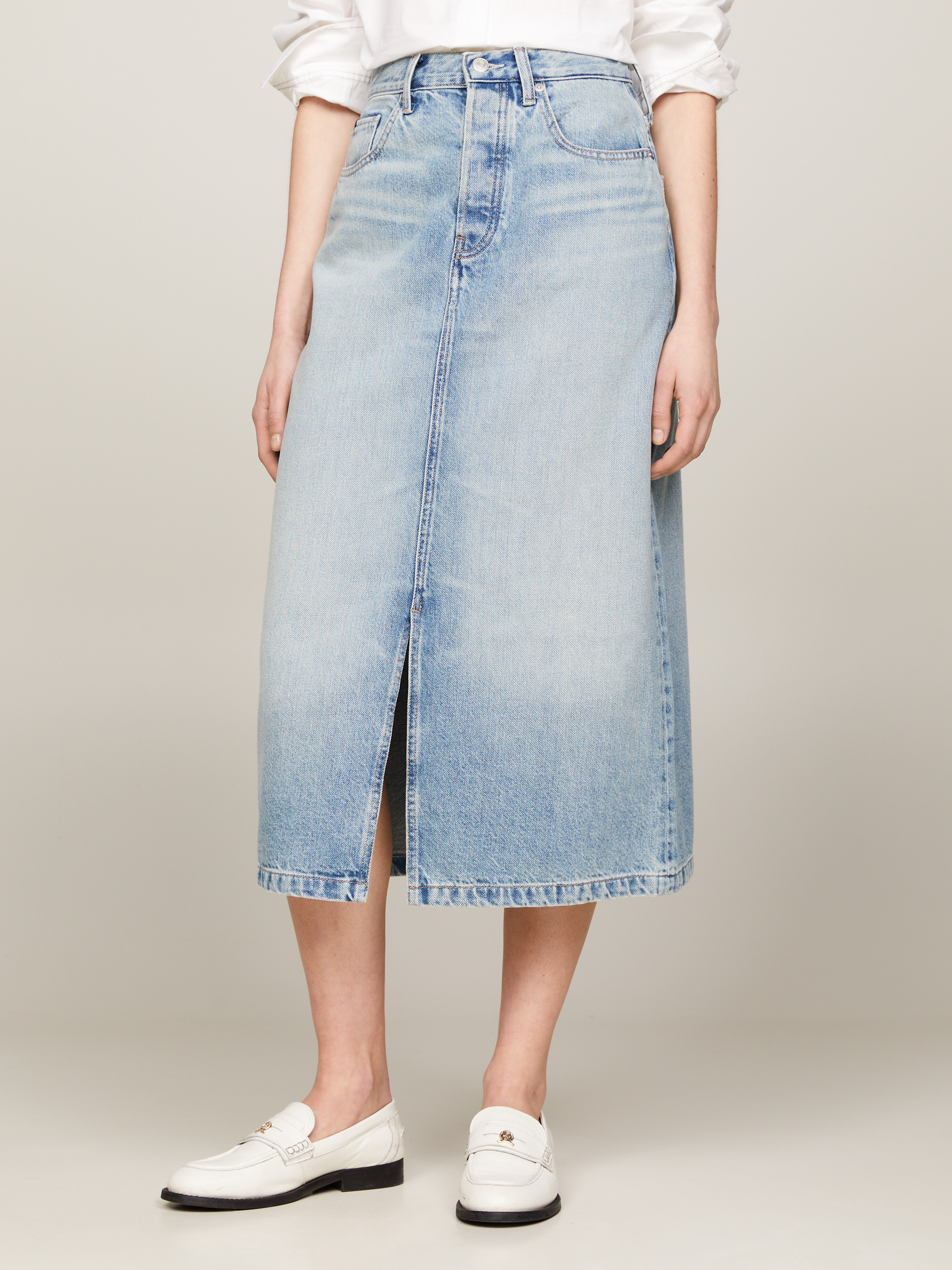 Denim midi skirts for sale sale