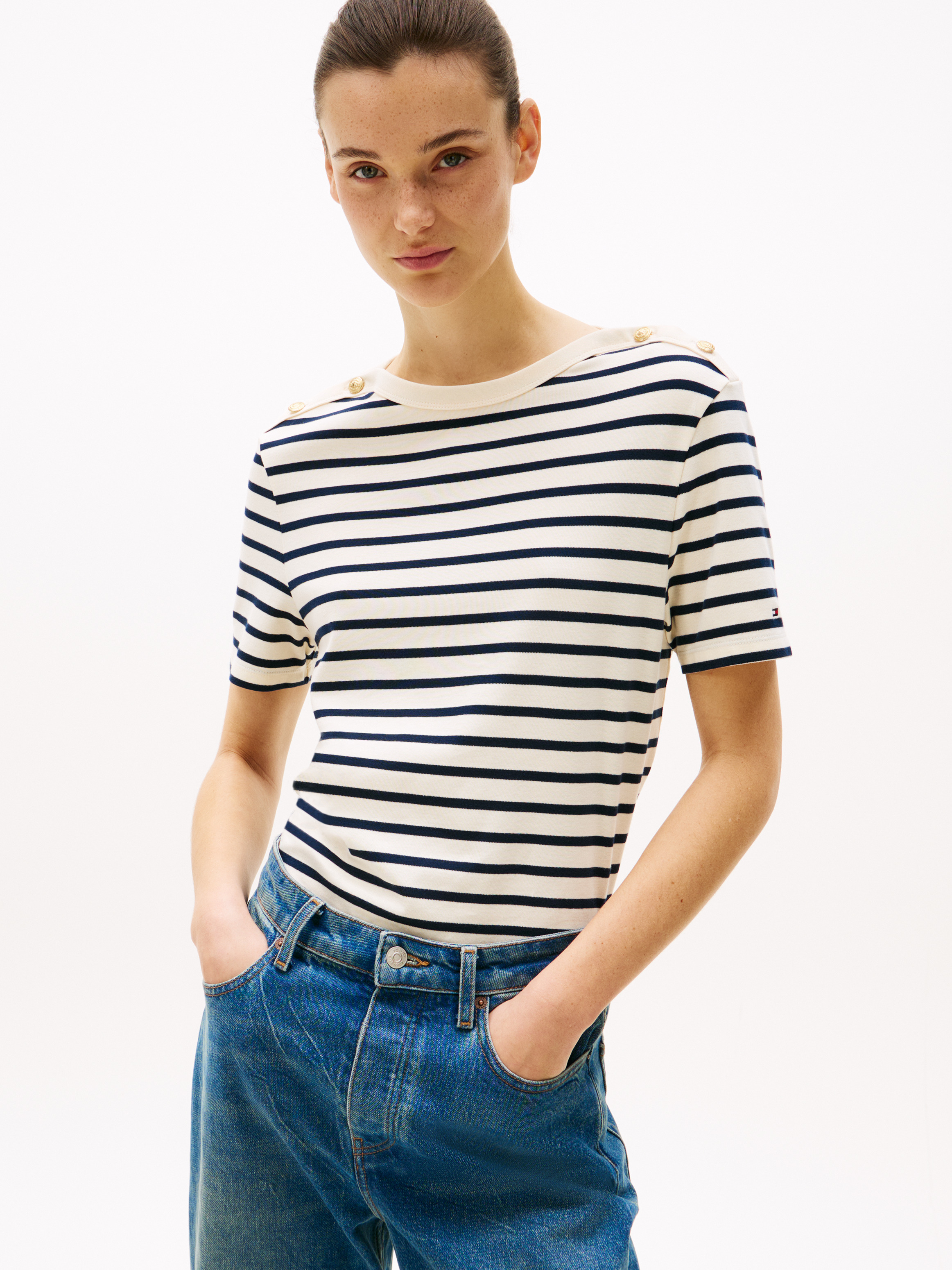 Gold Button Crew Neck T-Shirt | T-Shirts | Tommy Hilfiger