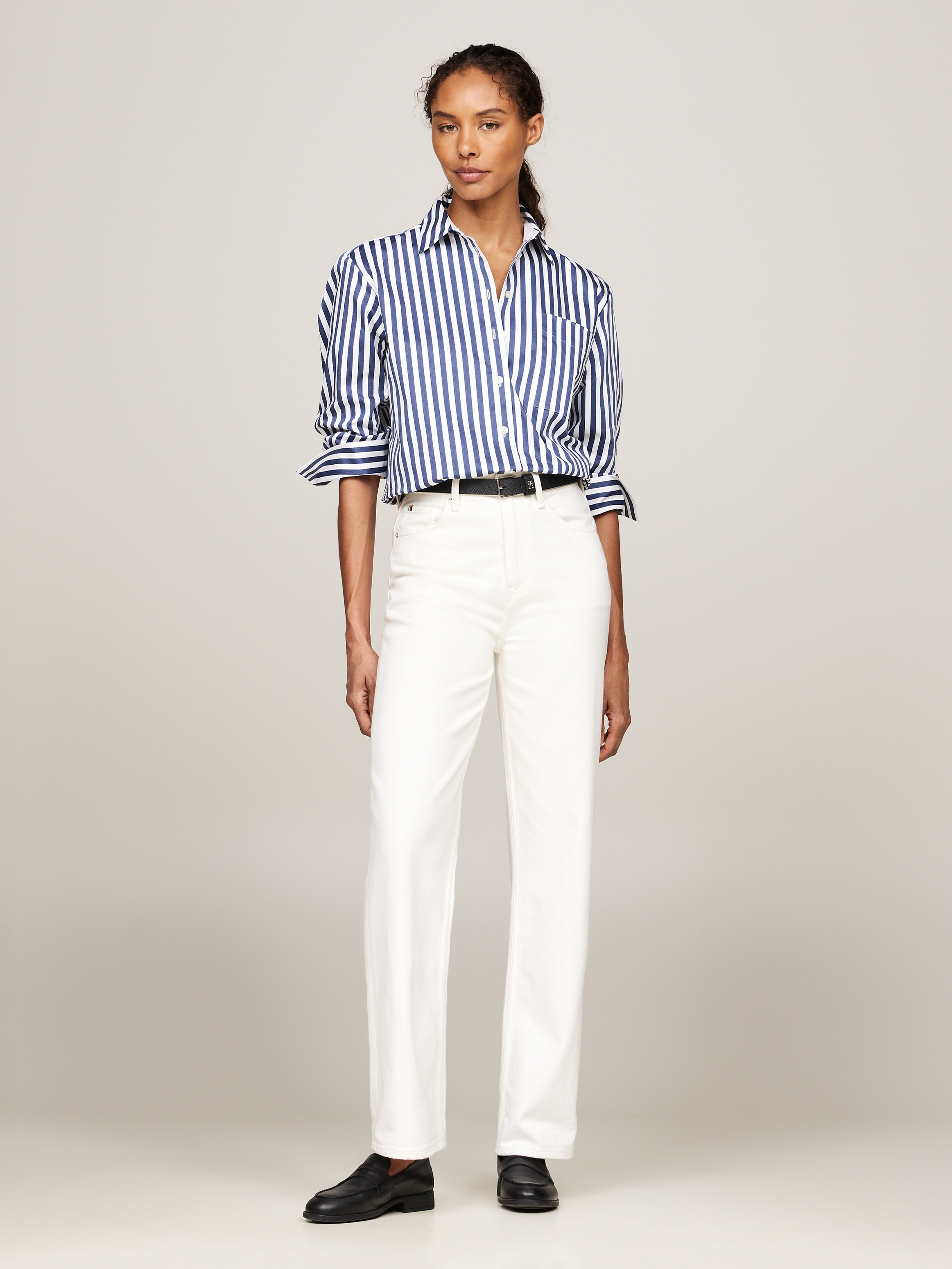 【XL】ALOUND STRIPE OVERSIZED SHRTS Oversized Tie Back Stripe Shirt | boohoo