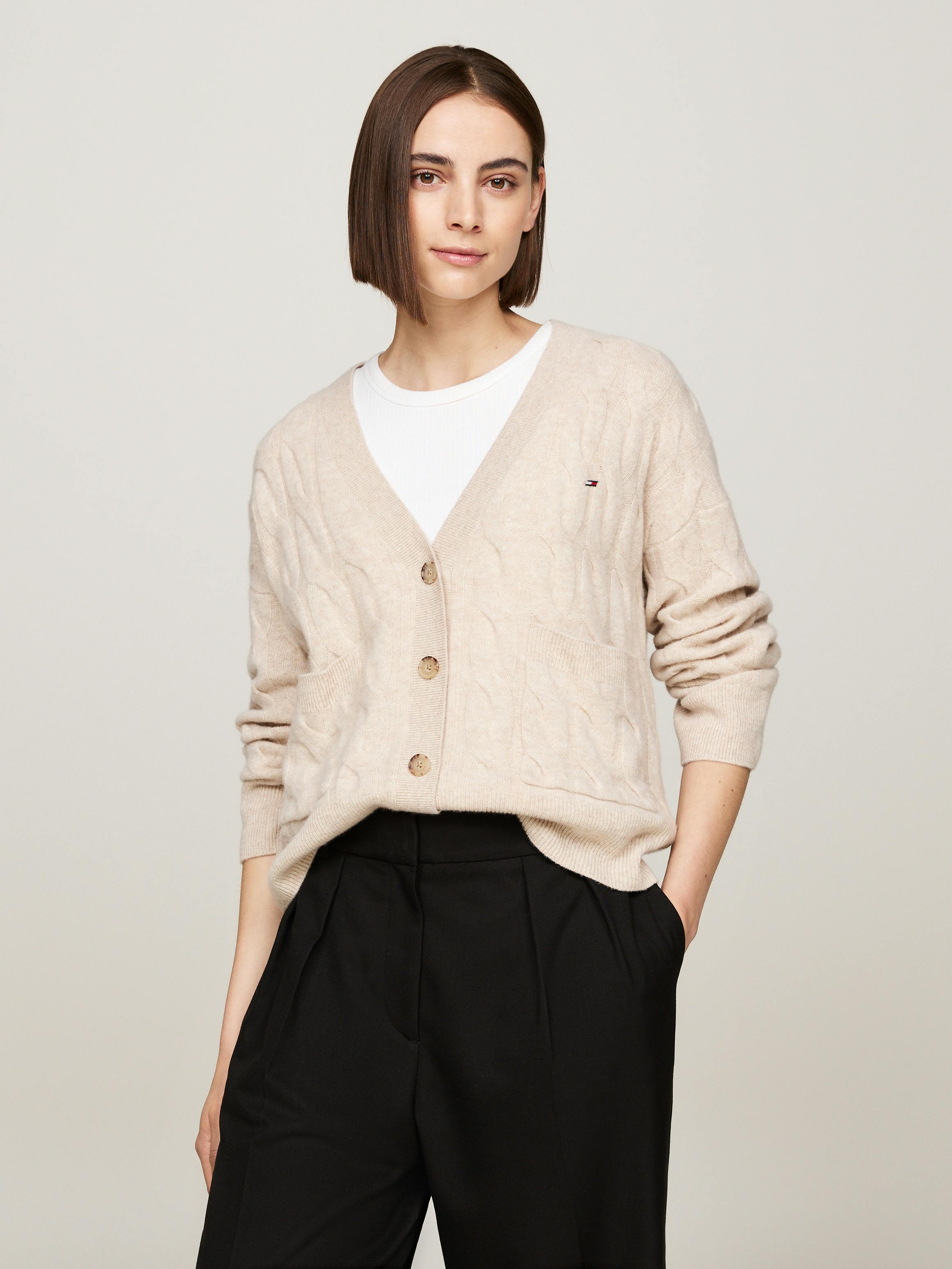 Wool Hilfiger Cardigans Pure Wool Oversized V-Neck Cardigan