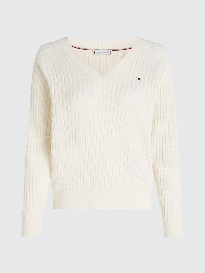 Cotton Cable V-Neck Sweater Knitwear Tommy Hilfiger