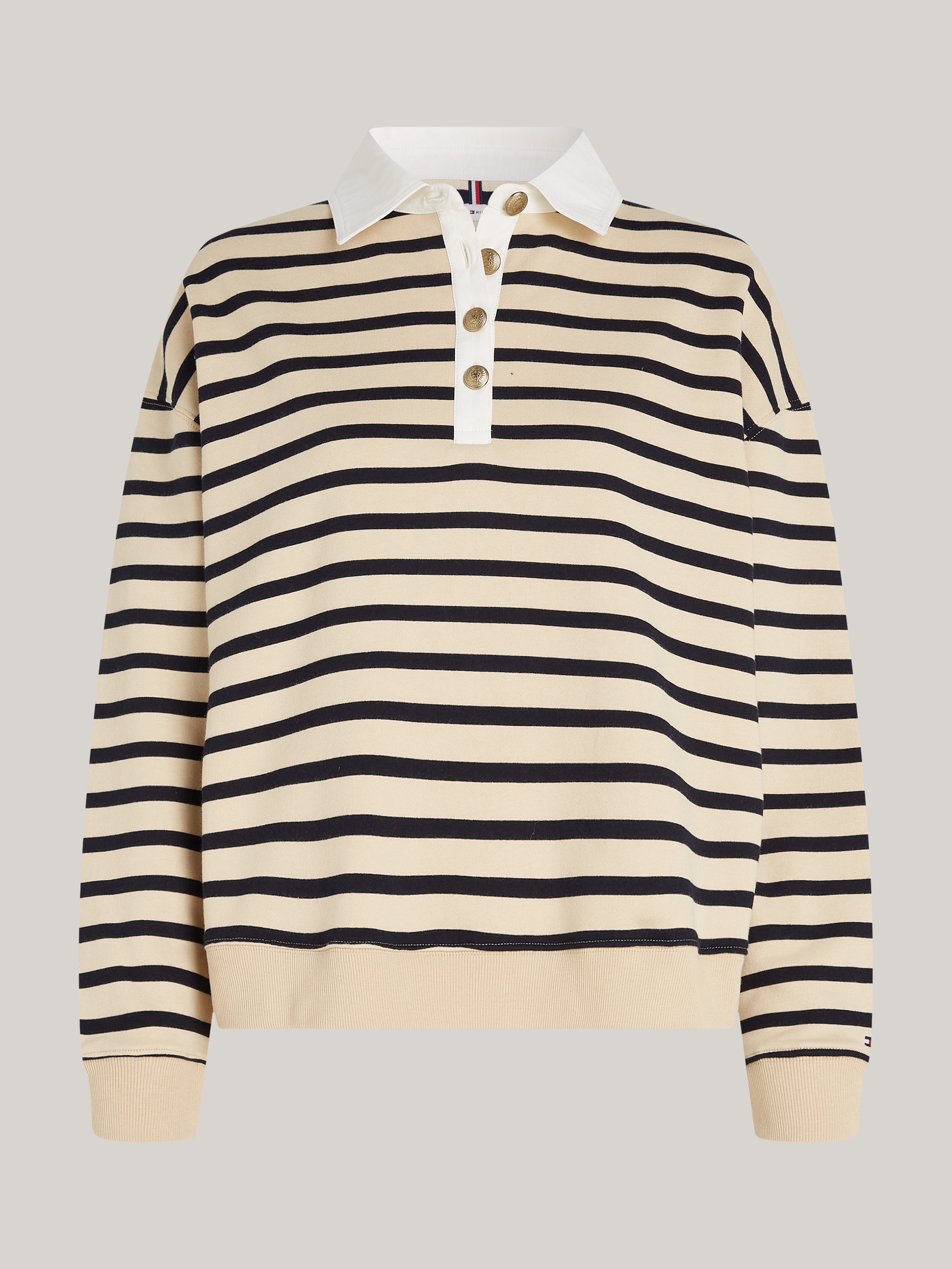 Stripe Gold Button Polo Sweatshirt | Sweatshirts & Hoodies