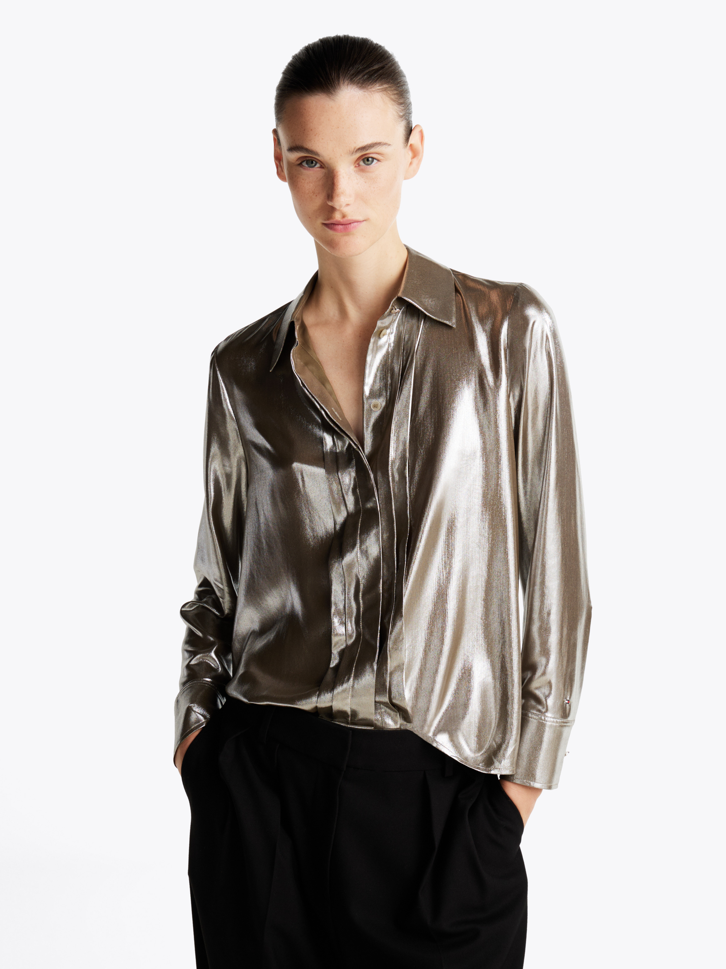 Gold Lame Pleated Front Shirt Shirts Tommy Hilfiger