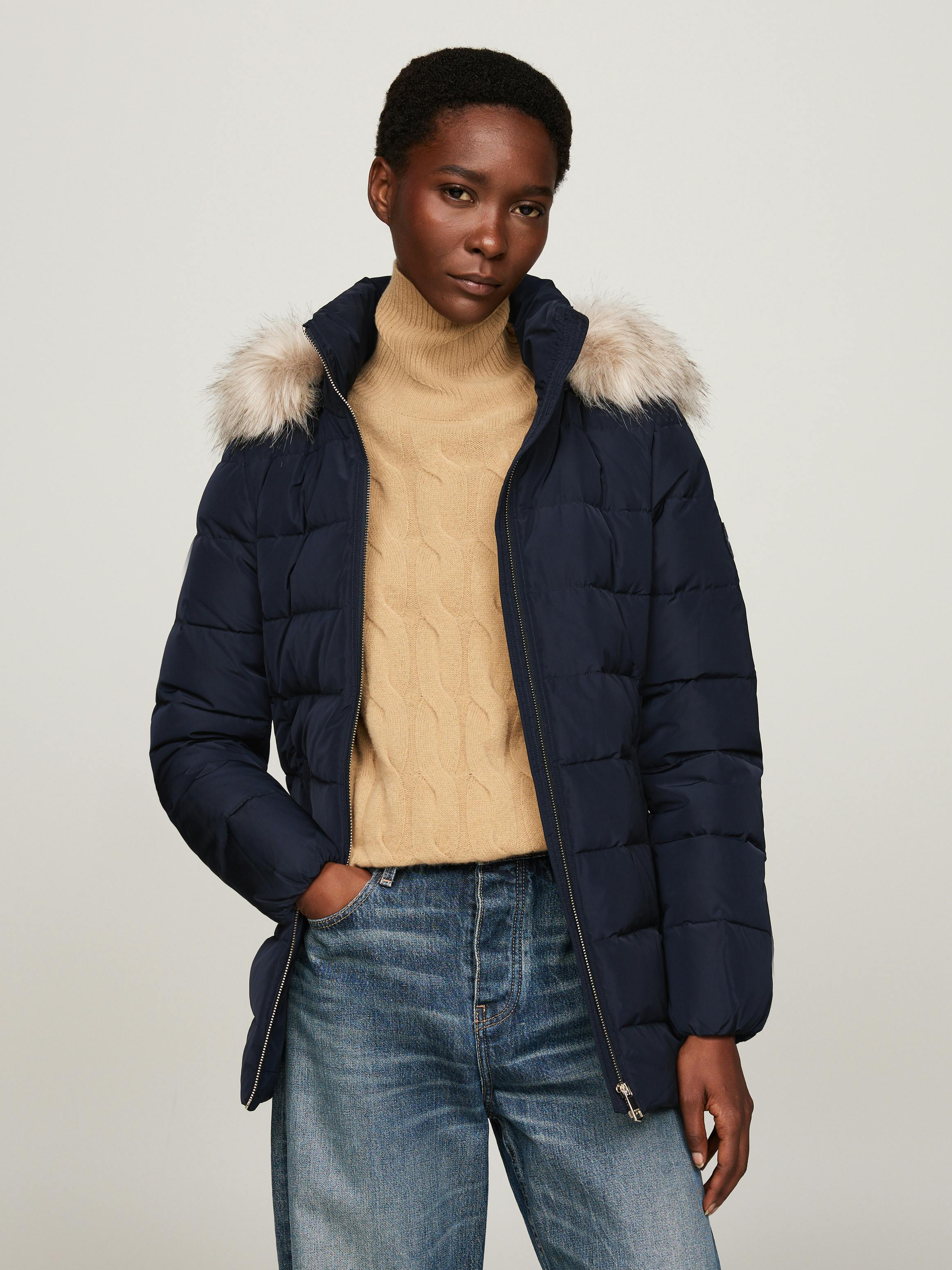 Faux Fur Hooded Down Jacket Coats Jackets Tommy Hilfiger