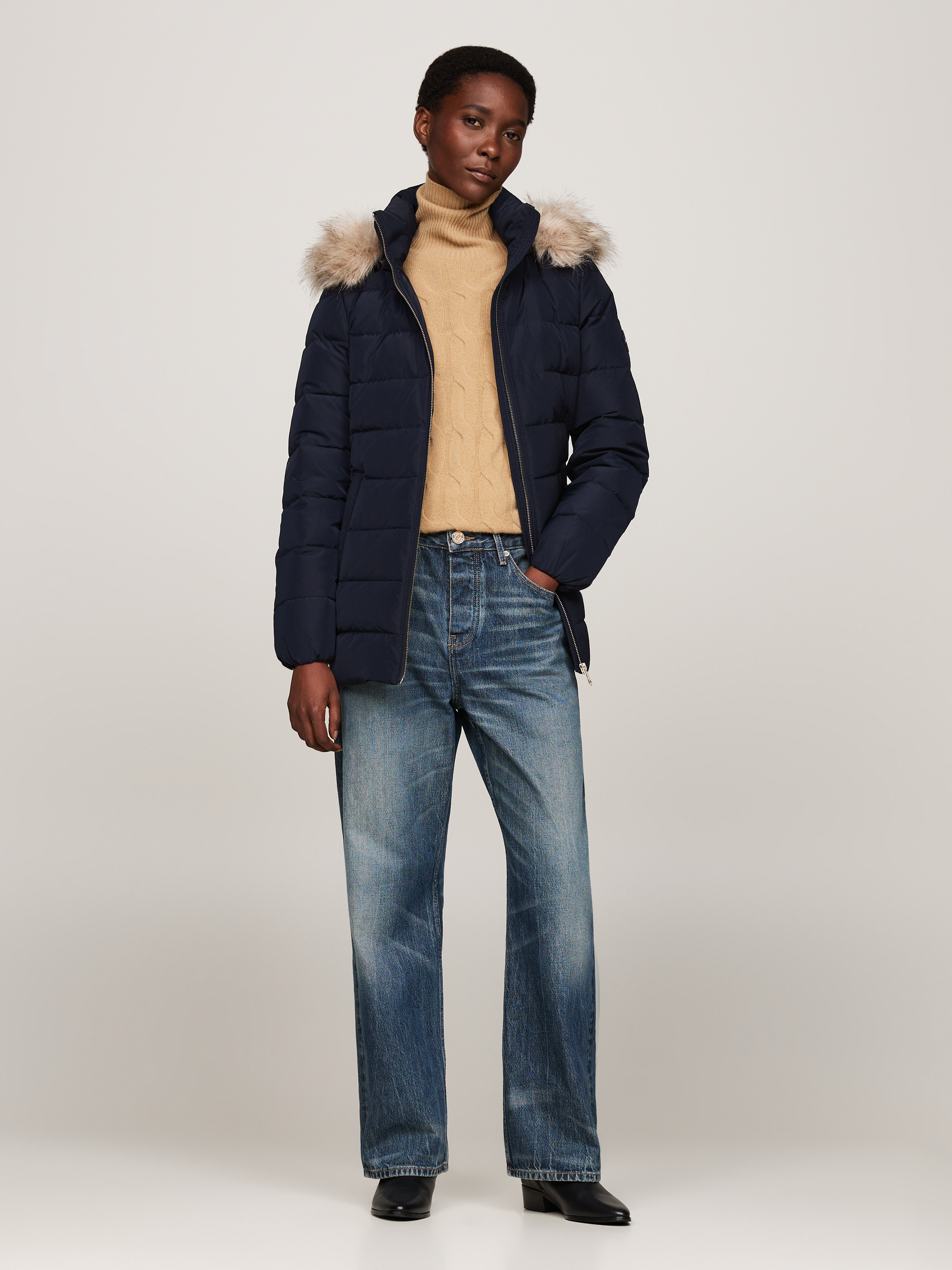 Faux Fur Hooded Down Jacket Coats Jackets Tommy Hilfiger