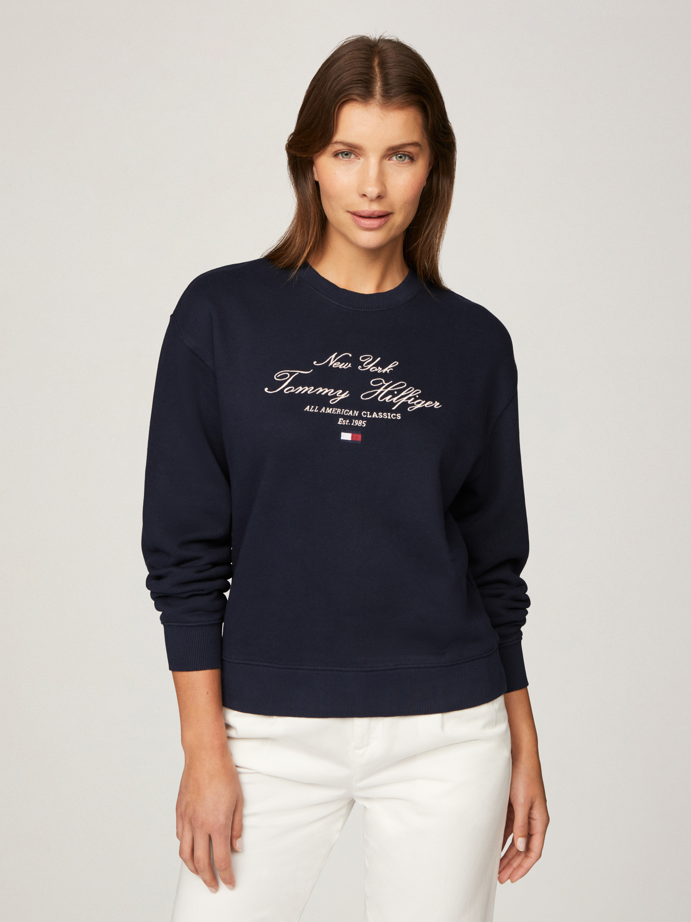売れ筋商品|||トミーヒルフィガー パーカー・スウェットシャツ レディース アウター VARSITY CREW - Sweatshirt - dark night navy Varsity Logo Oversized Sweatshirt | Sweatshirts & Hoodies